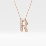0.348 TCW Round Lab Grown Diamond R Initial Pendant Necklace