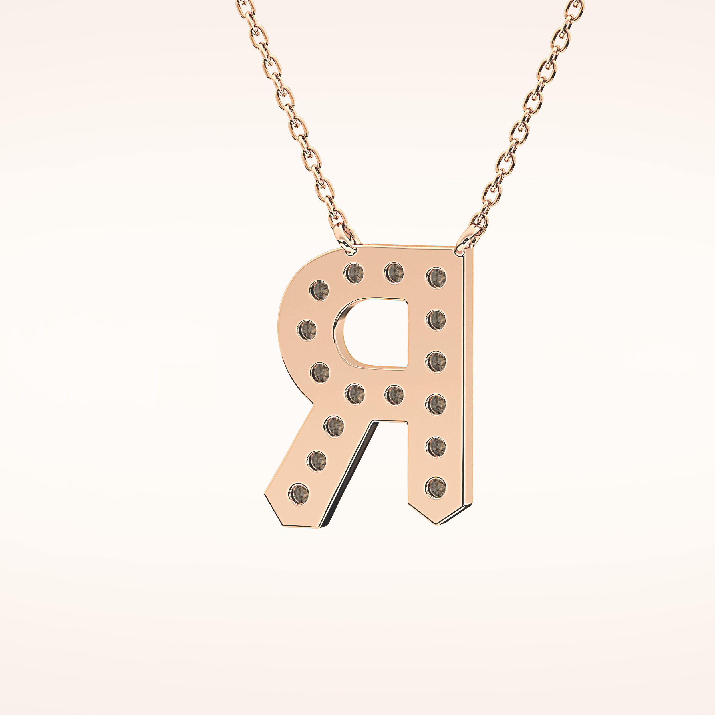 0.348 TCW Round Cut Moissanite R Initial Shaped Necklace