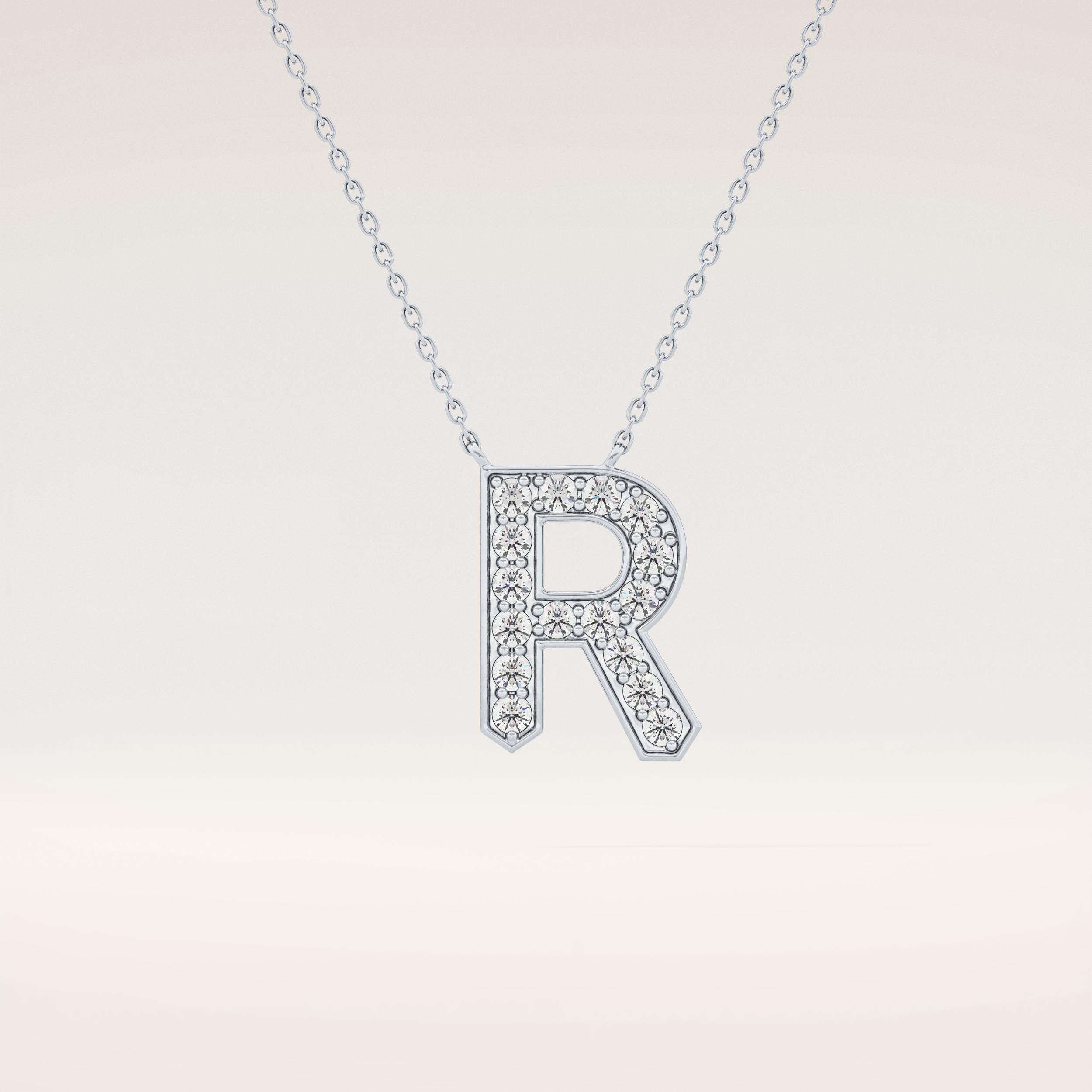 0.348 TCW Round Cut Moissanite R Initial Shaped Necklace