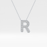 0.348 TCW Round Lab Grown Diamond R Initial Pendant Necklace