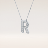 0.348 TCW Round Cut Moissanite R Initial Shaped Necklace