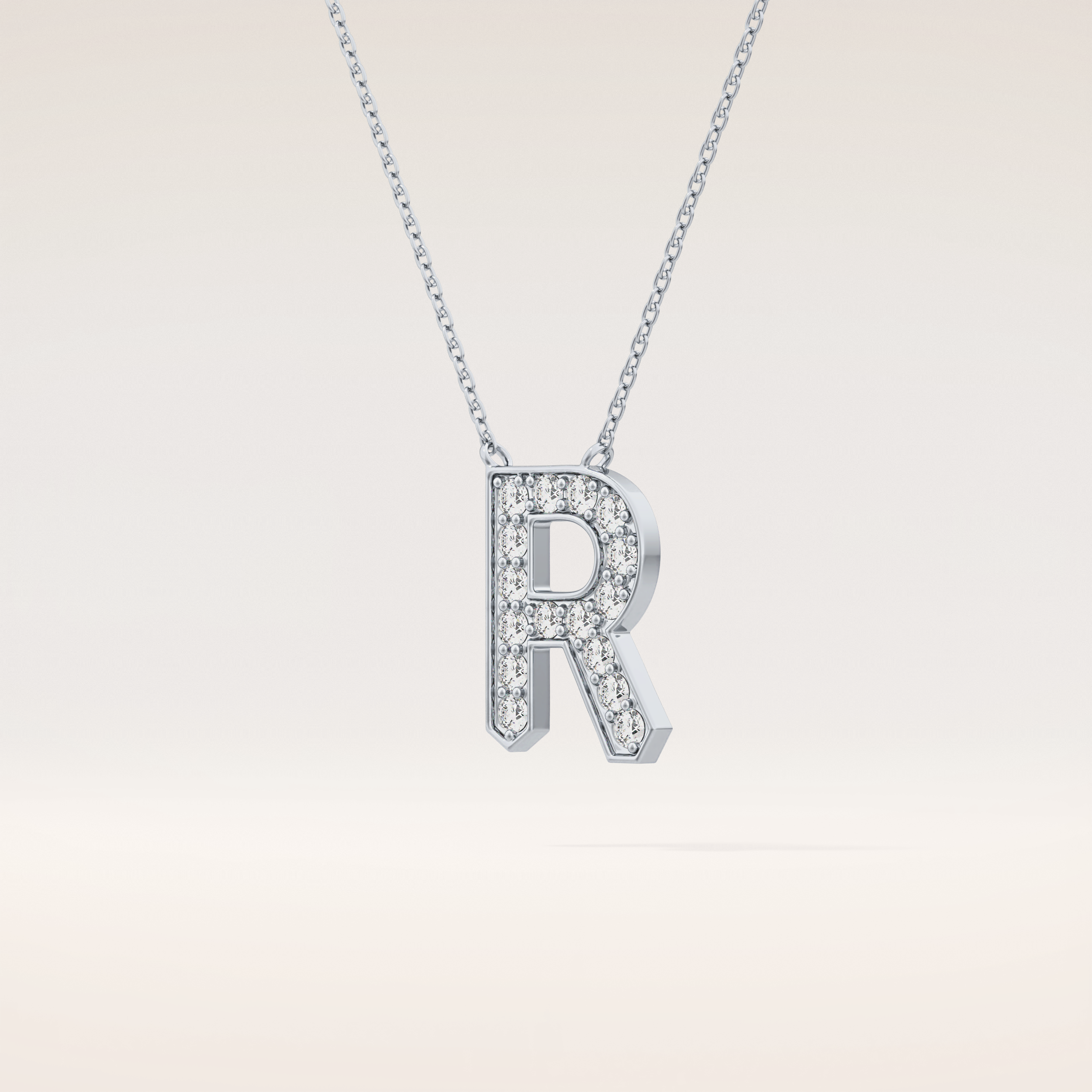 0.348 TCW Round Cut Moissanite R Initial Shaped Necklace