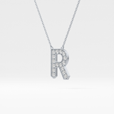 0.348 TCW Round Lab Grown Diamond R Initial Pendant Necklace