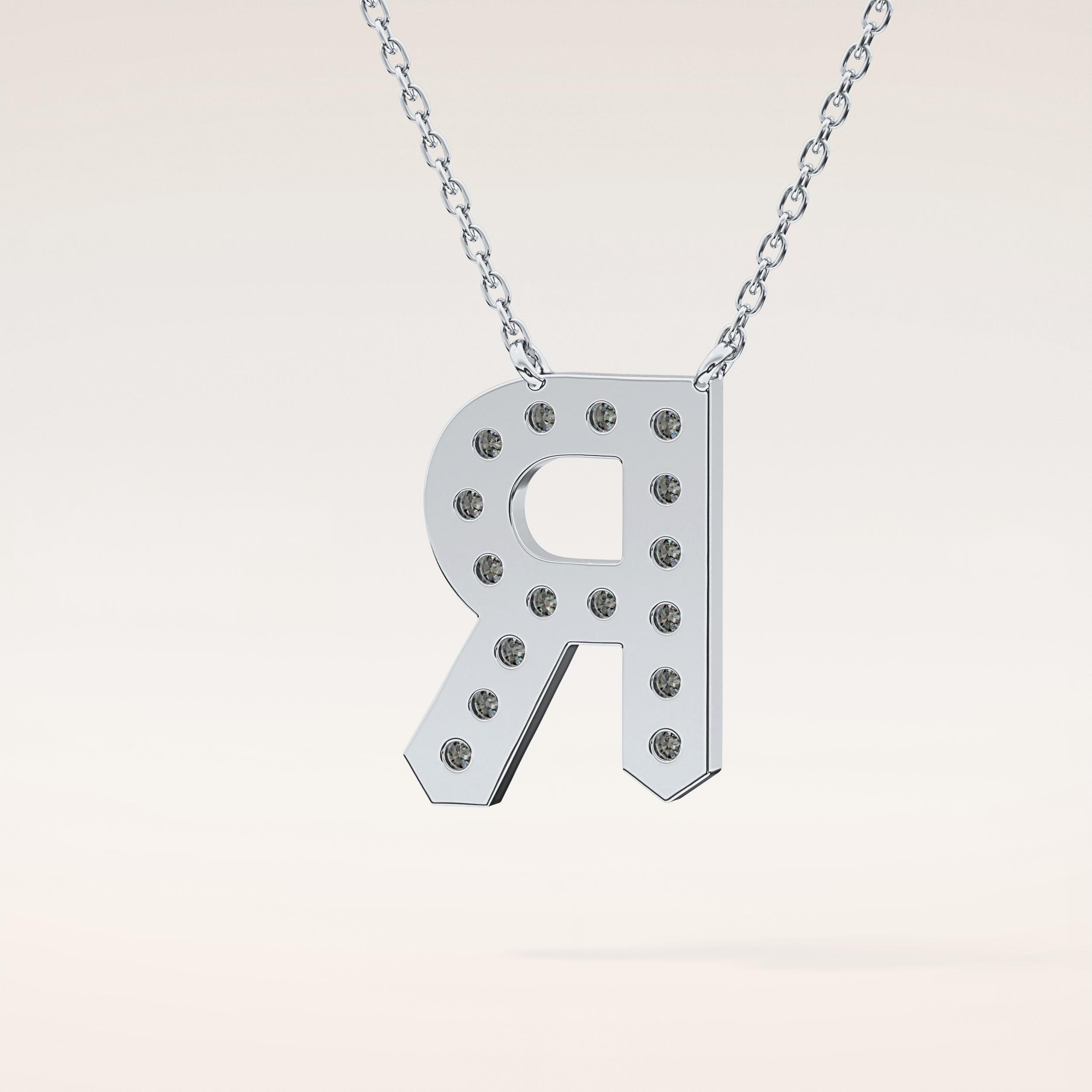 0.348 TCW Round Cut Moissanite R Initial Shaped Necklace