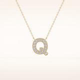 0.268 TCW Round Cut Moissanite Q Initial Pendant Necklace