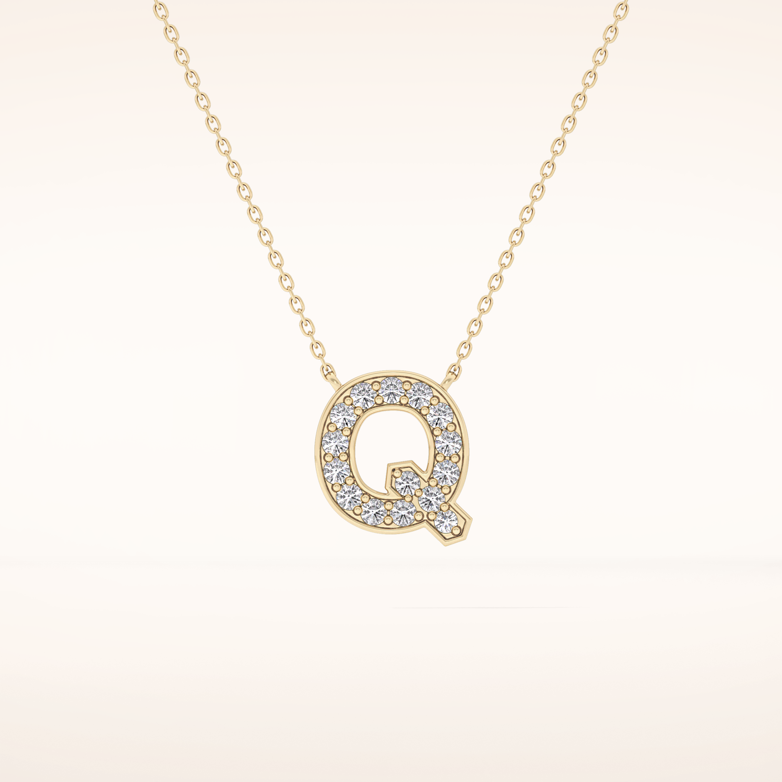0.268 TCW Round Cut Moissanite Q Initial Pendant Necklace