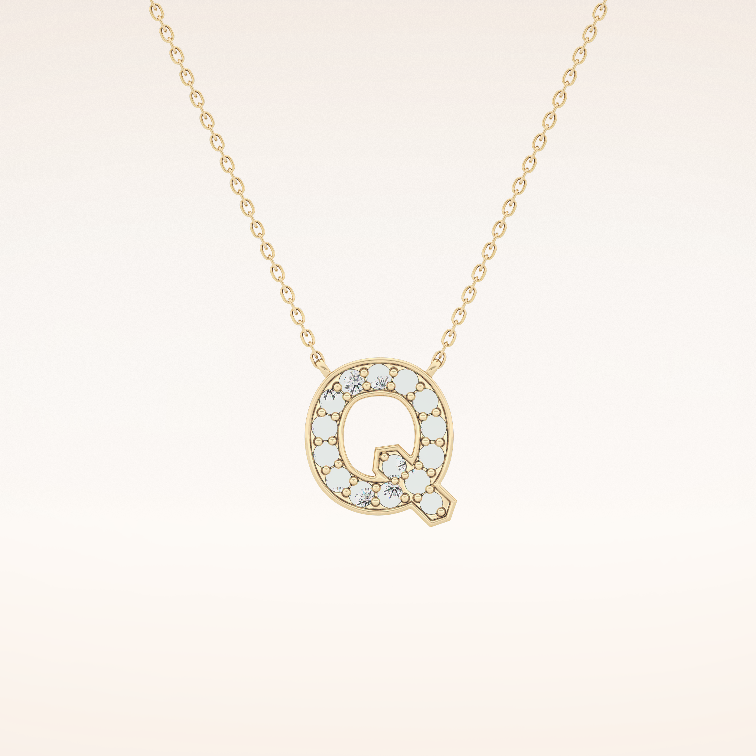 0.268 TCW Round Cut Moissanite Q Initial Pendant Necklace