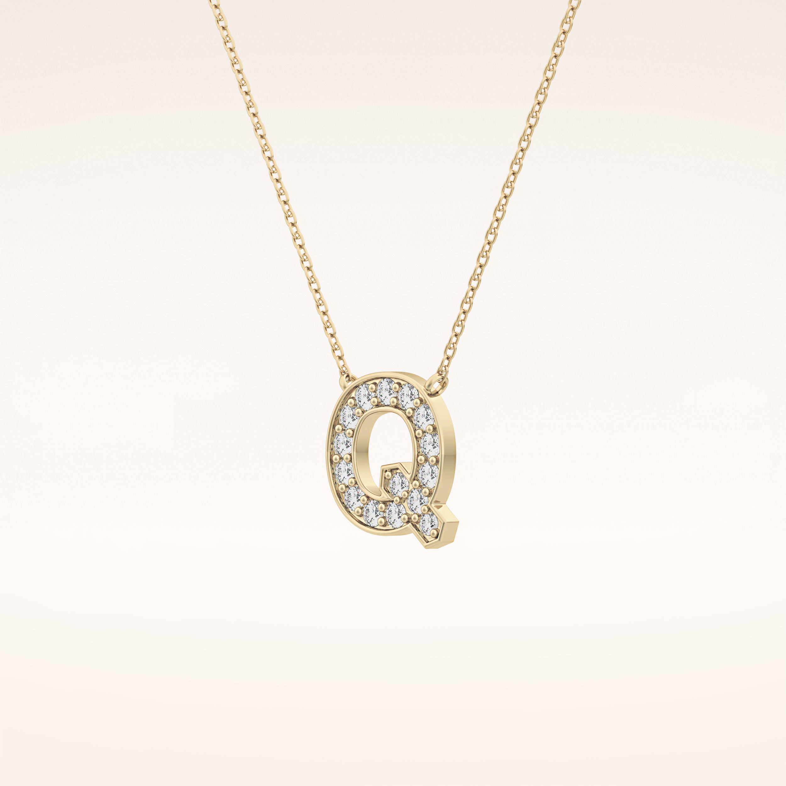 0.268 TCW Round Cut Moissanite Q Initial Pendant Necklace