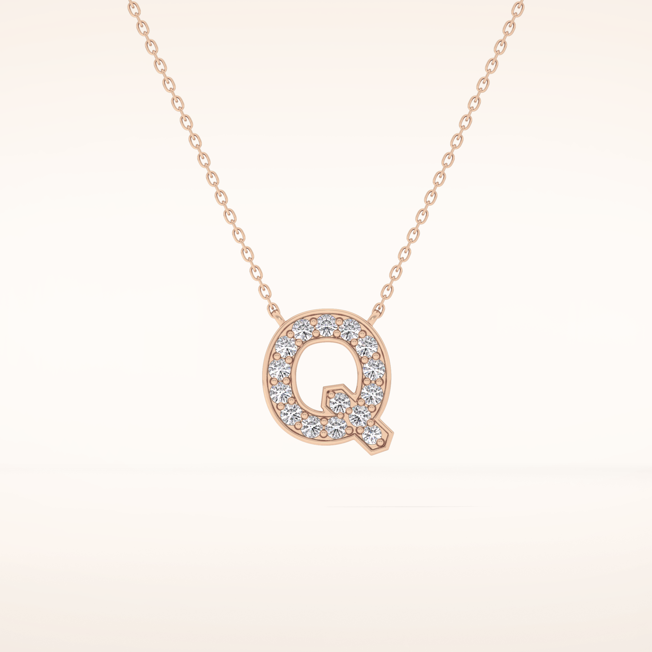 0.268 TCW Round Cut Moissanite Q Initial Pendant Necklace