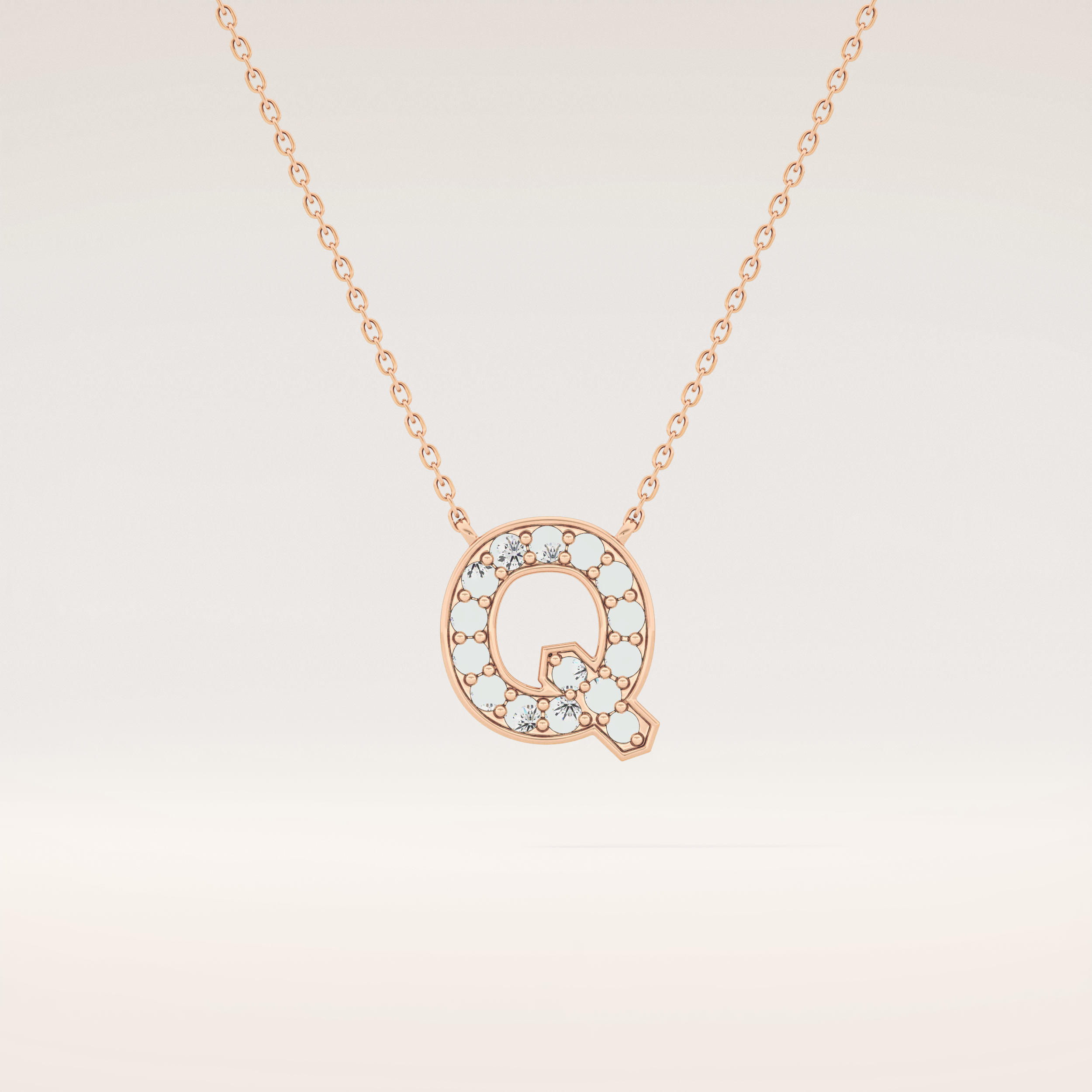 0.268 TCW Round Cut Moissanite Q Initial Pendant Necklace
