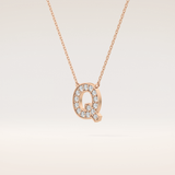 0.268 TCW Round Cut Moissanite Q Initial Pendant Necklace