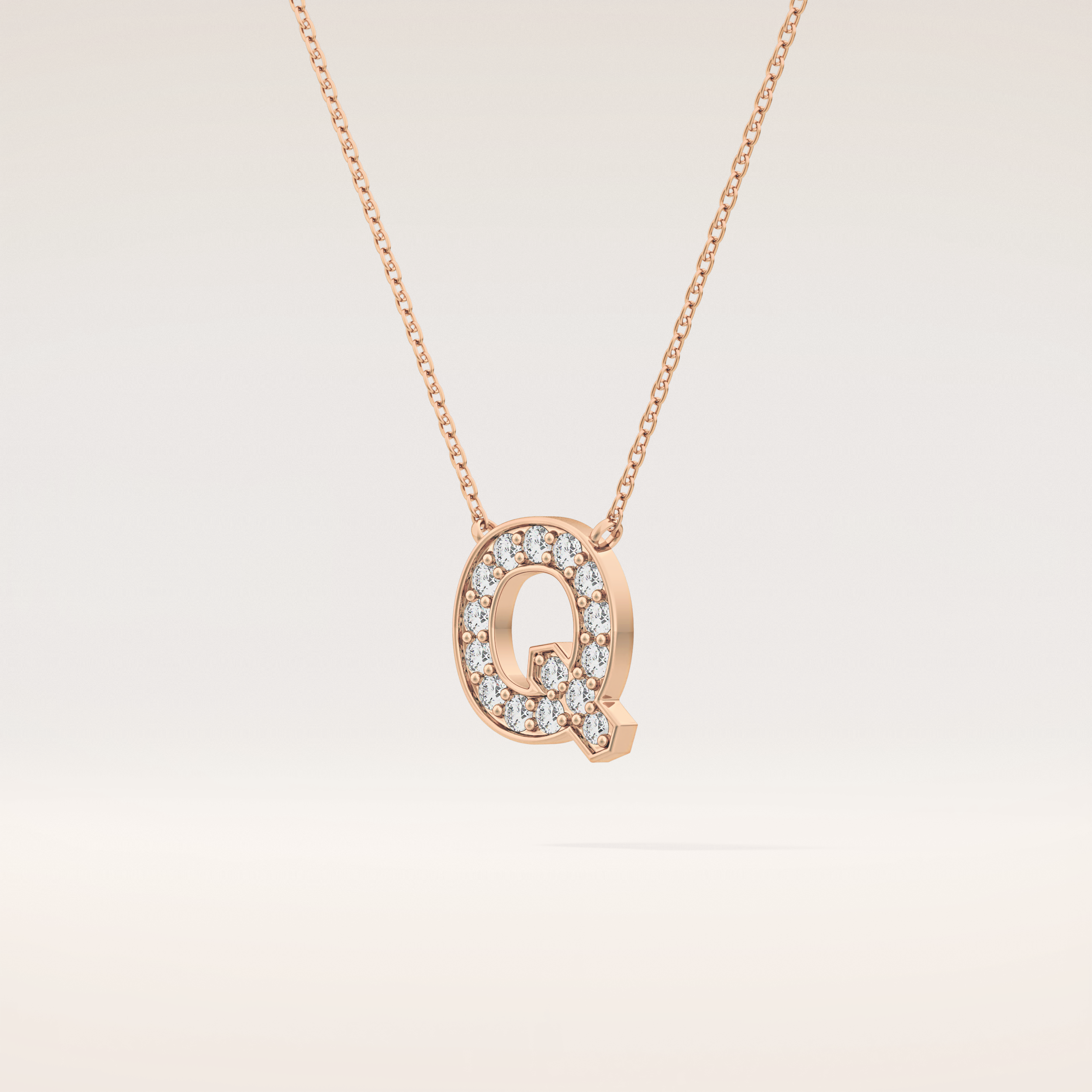 0.268 TCW Round Cut Moissanite Q Initial Pendant Necklace