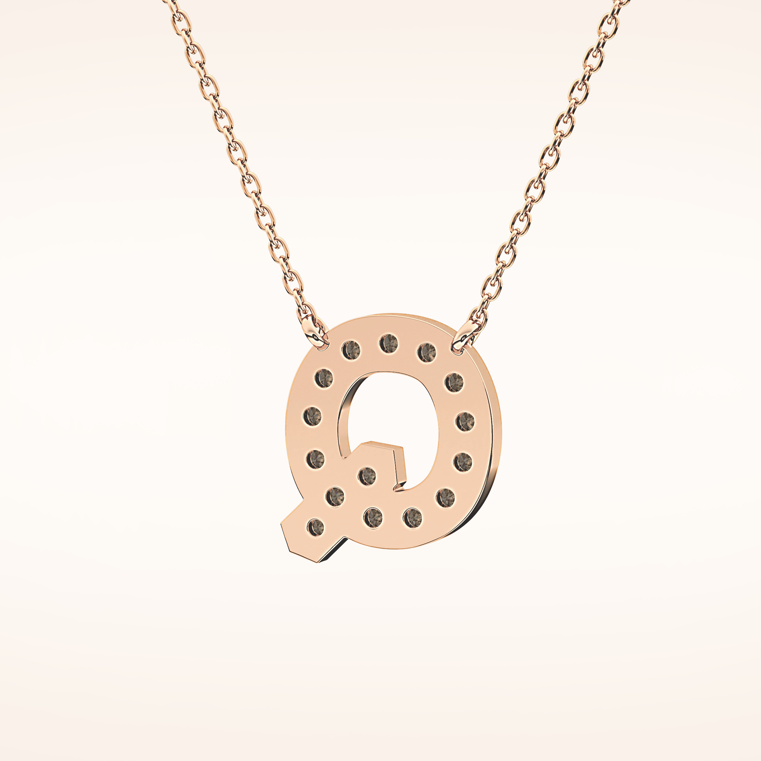 0.268 TCW Round Cut Moissanite Q Initial Pendant Necklace