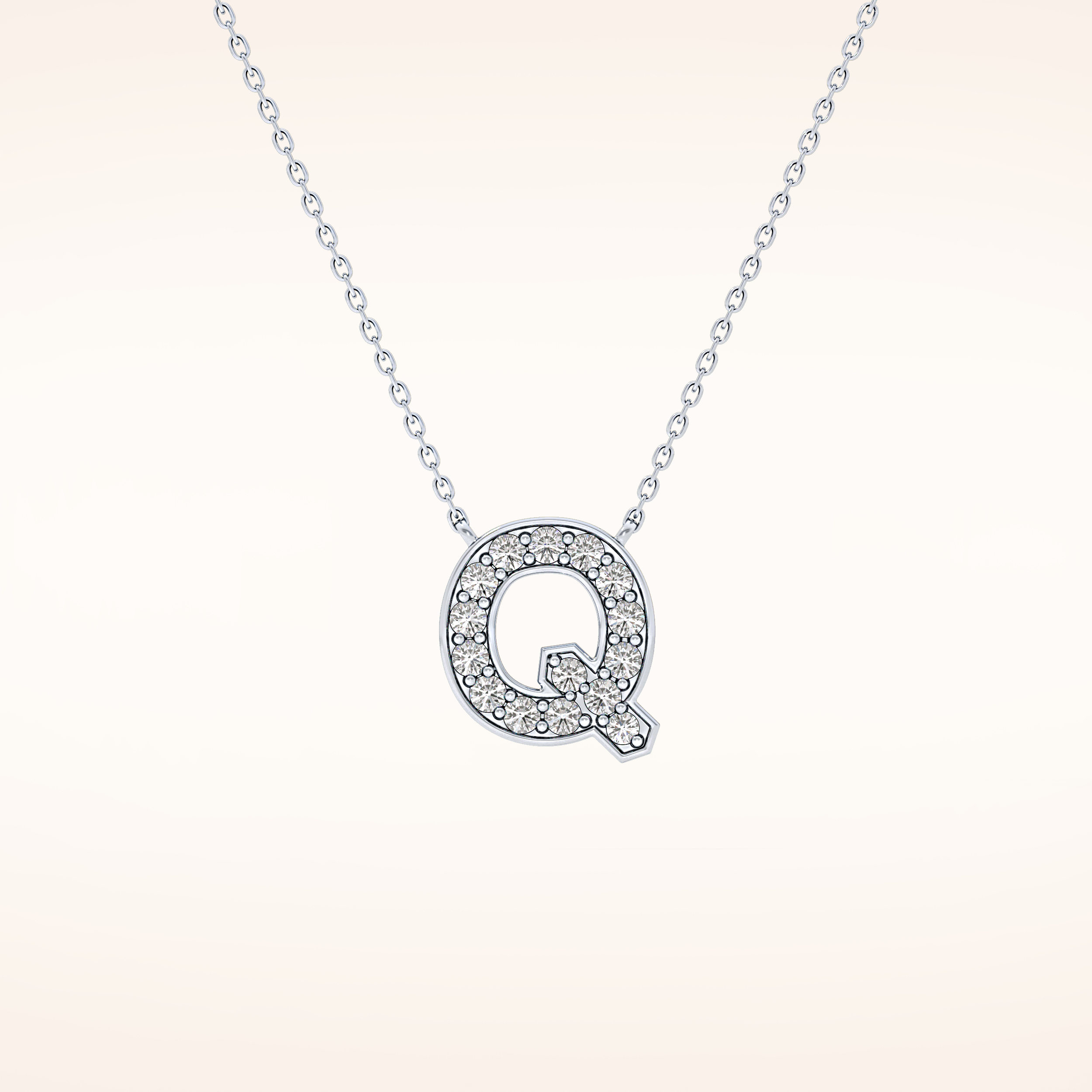 0.268 TCW Round Cut Moissanite Q Initial Pendant Necklace