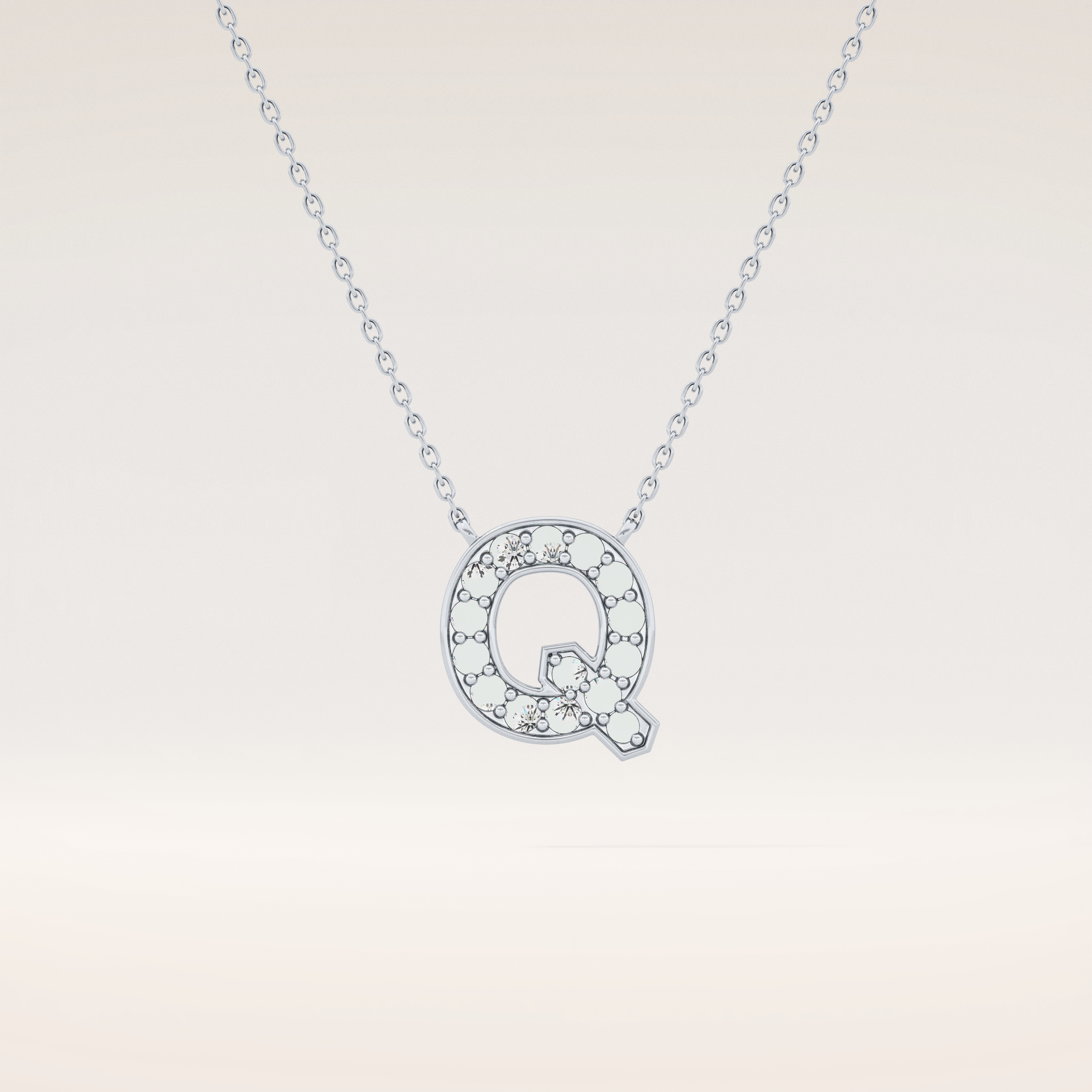 0.268 TCW Round Cut Moissanite Q Initial Pendant Necklace