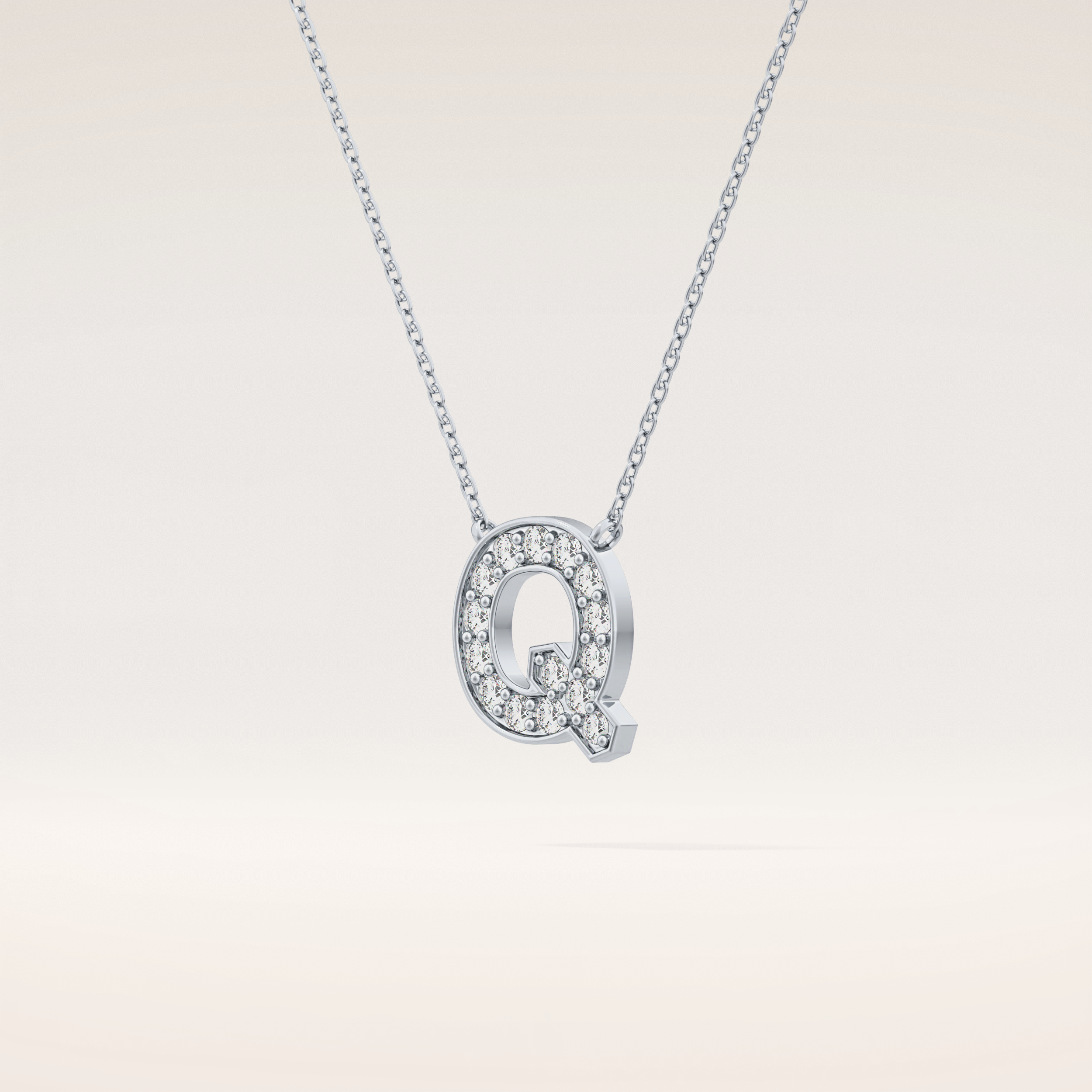 0.268 TCW Round Cut Moissanite Q Initial Pendant Necklace