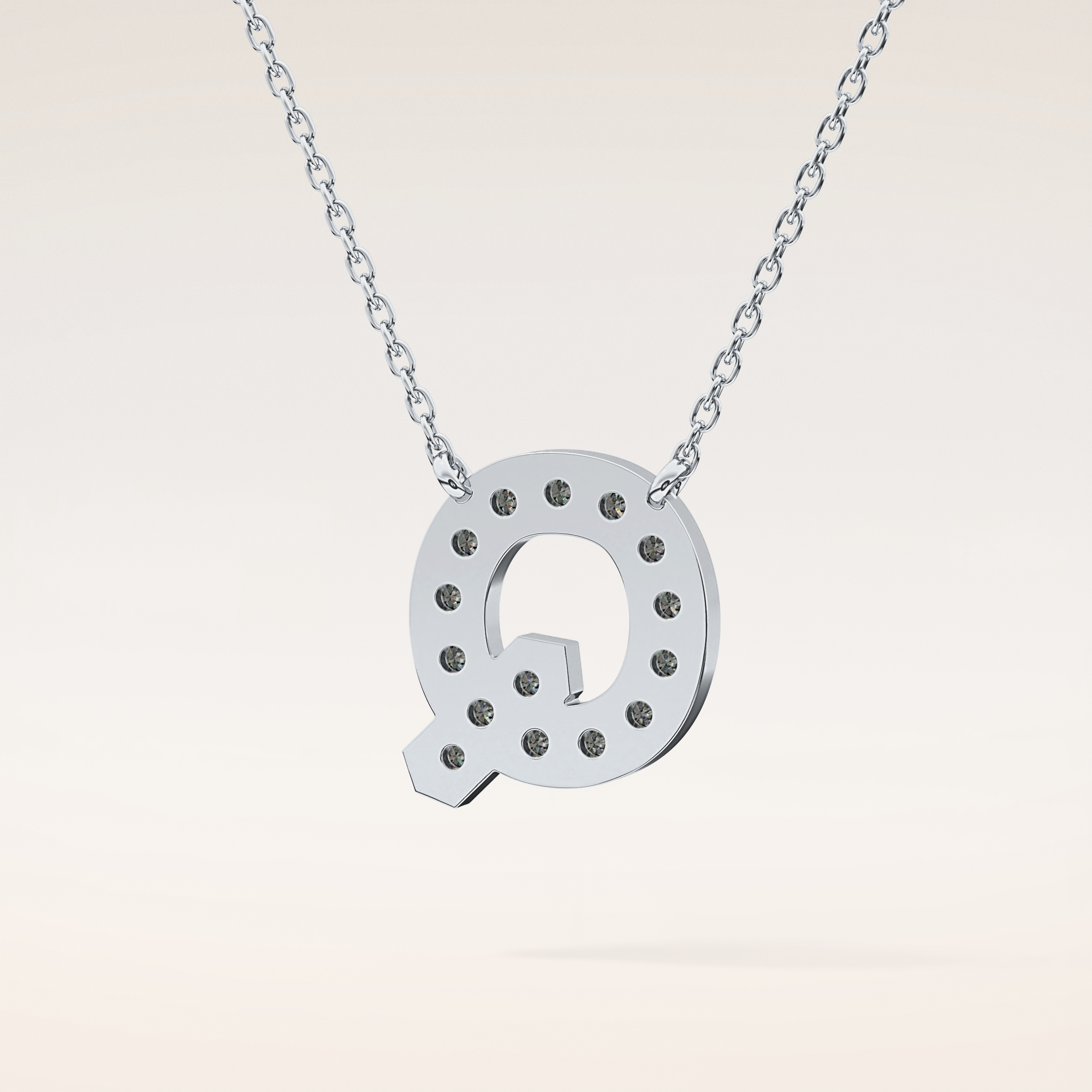 0.268 TCW Round Cut Moissanite Q Initial Pendant Necklace