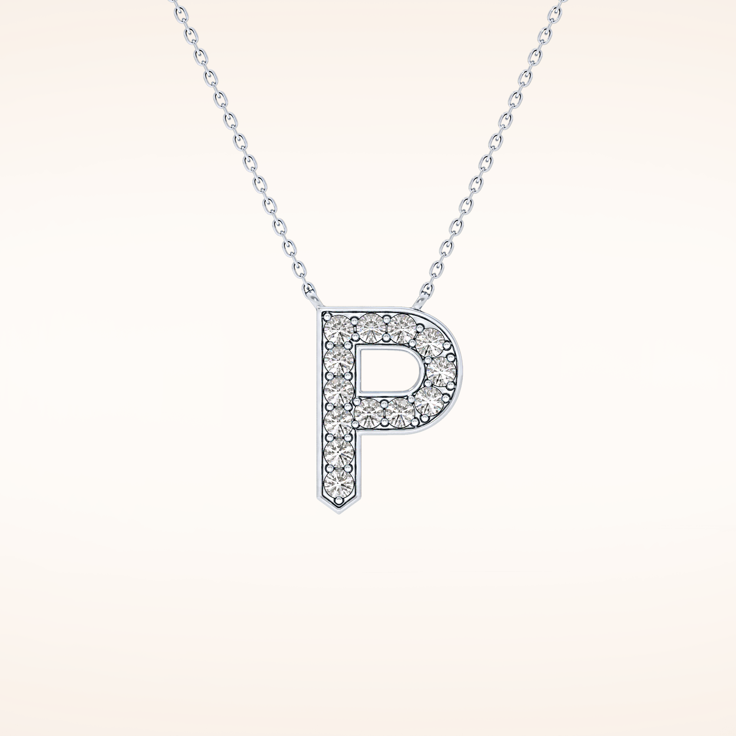 0.39 TCW Round Cut Moissanite P Initial Shaped Necklace