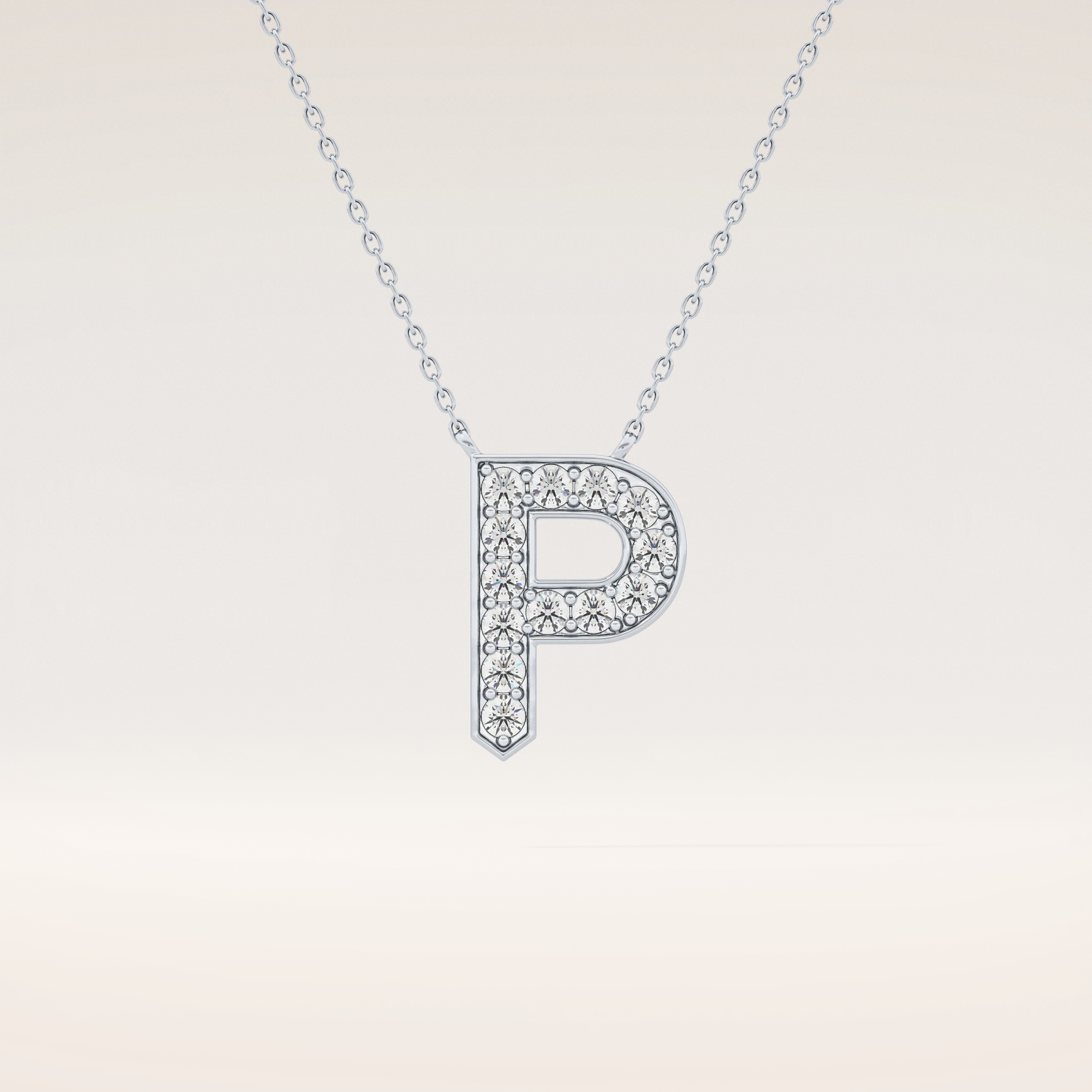 0.39 TCW Round Cut Moissanite P Initial Shaped Necklace