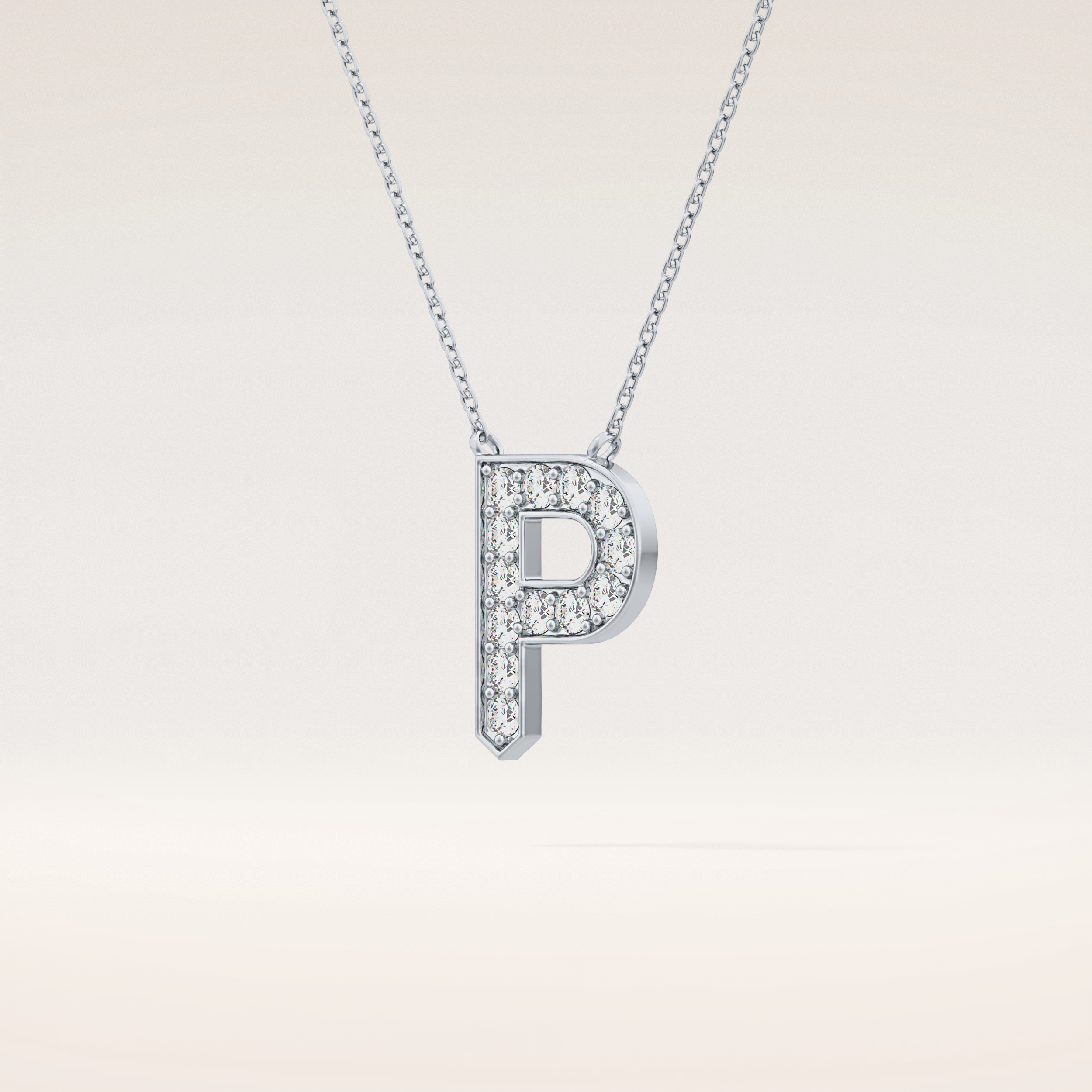 0.39 TCW Round Cut Moissanite P Initial Shaped Necklace