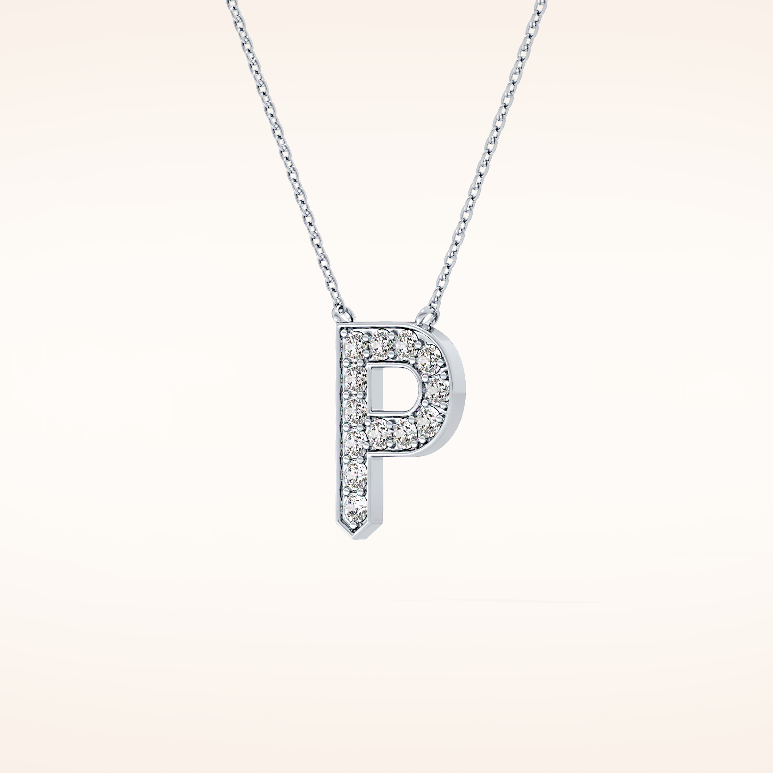 0.39 TCW Round Cut Moissanite P Initial Shaped Necklace
