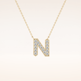 0.31 TCW Round Cut Moissanite N Initial Pendant Necklace