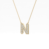 0.31 TCW Round Lab Grown Diamond N Initial Pendant Necklace