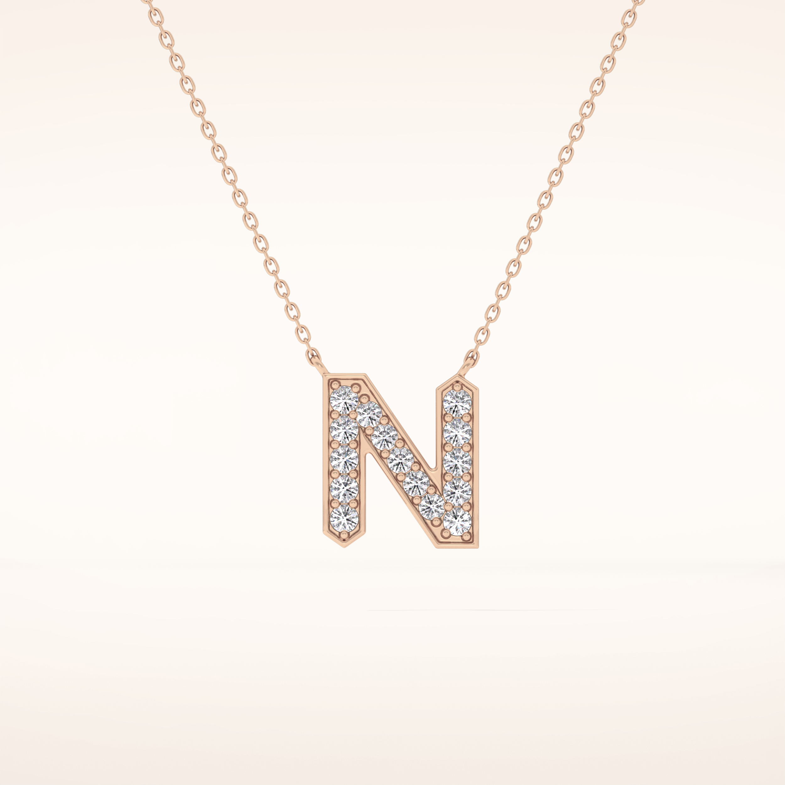 0.31 TCW Round Cut Moissanite N Initial Pendant Necklace