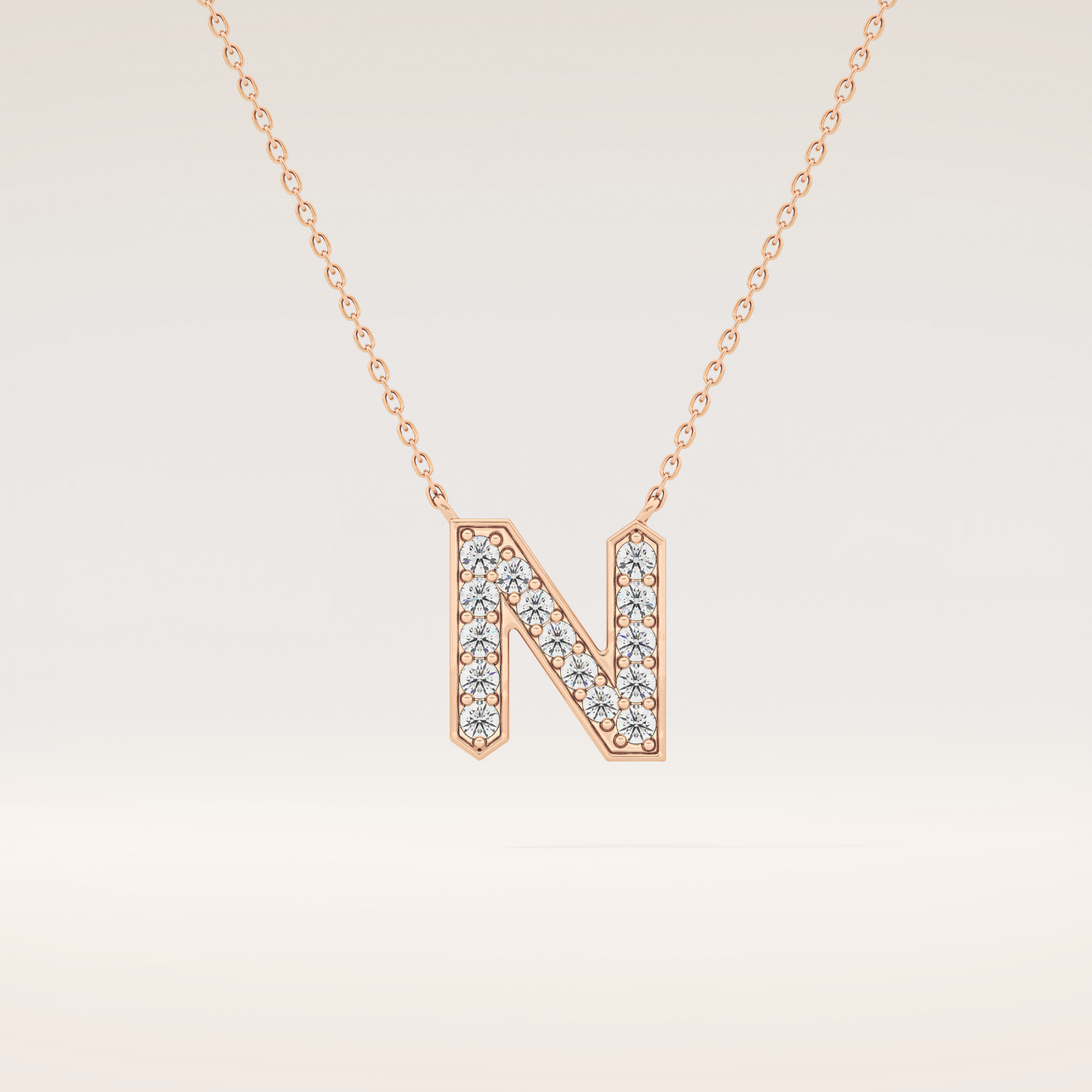 0.31 TCW Round Cut Moissanite N Initial Pendant Necklace