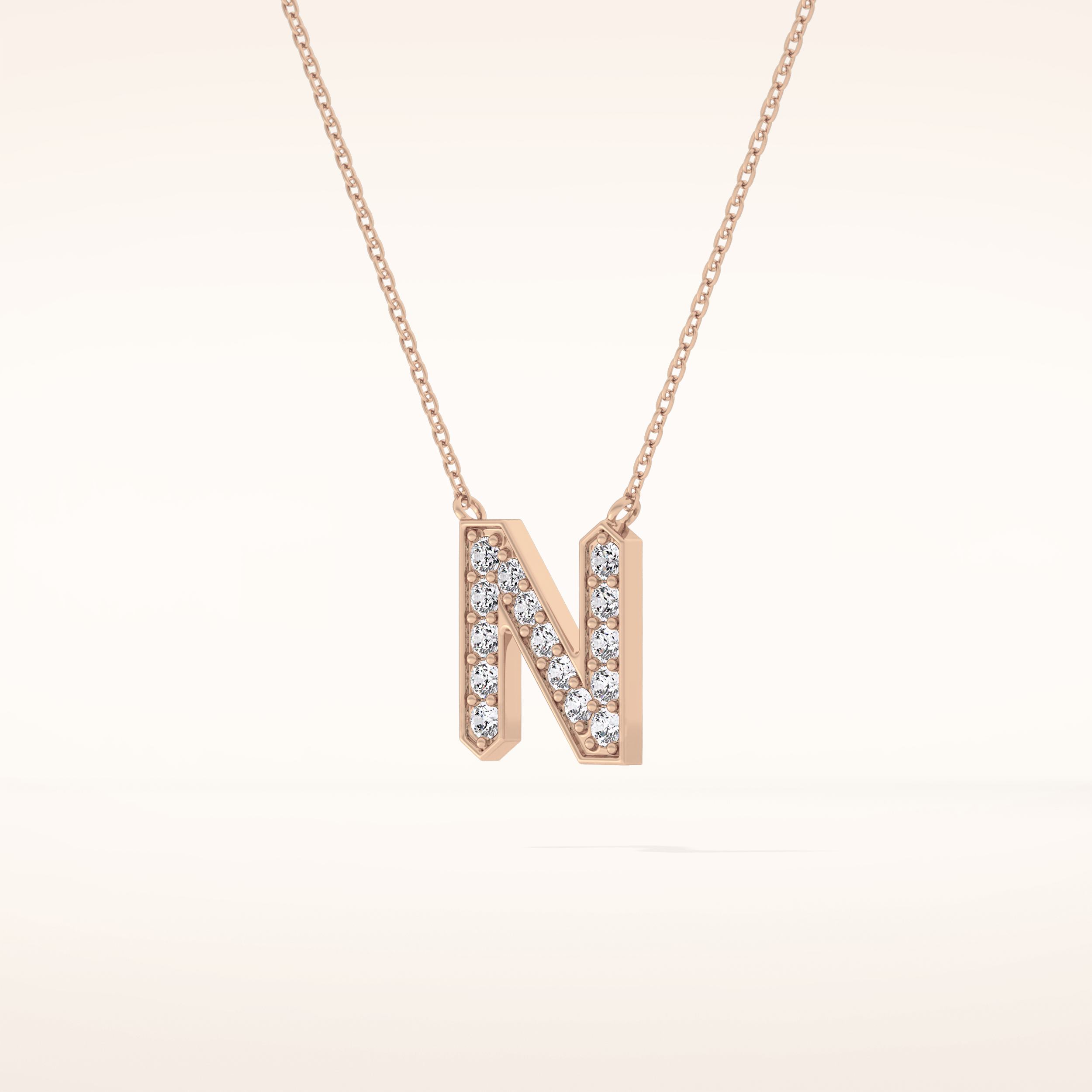 0.31 TCW Round Cut Moissanite N Initial Pendant Necklace