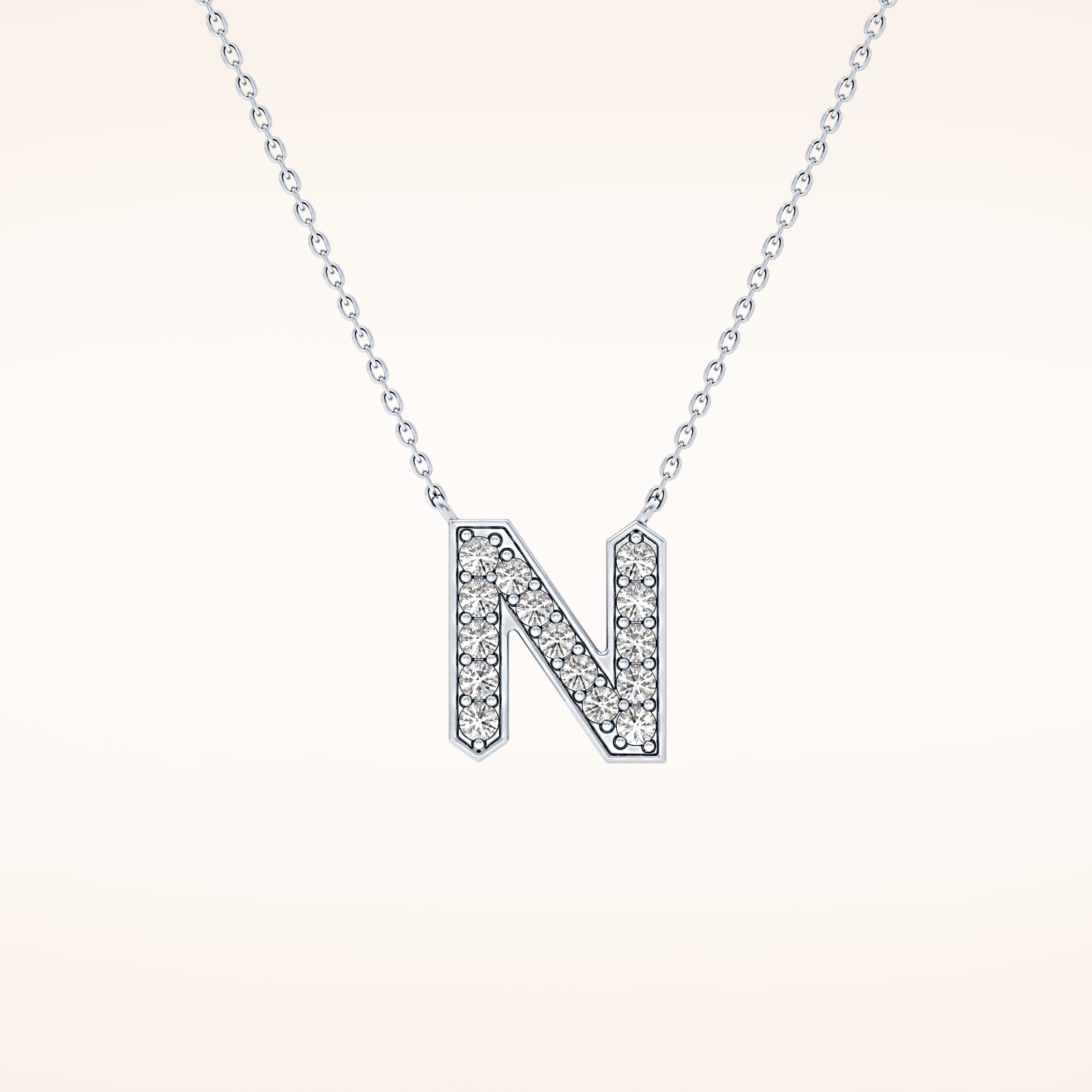 0.31 TCW Round Cut Moissanite N Initial Pendant Necklace