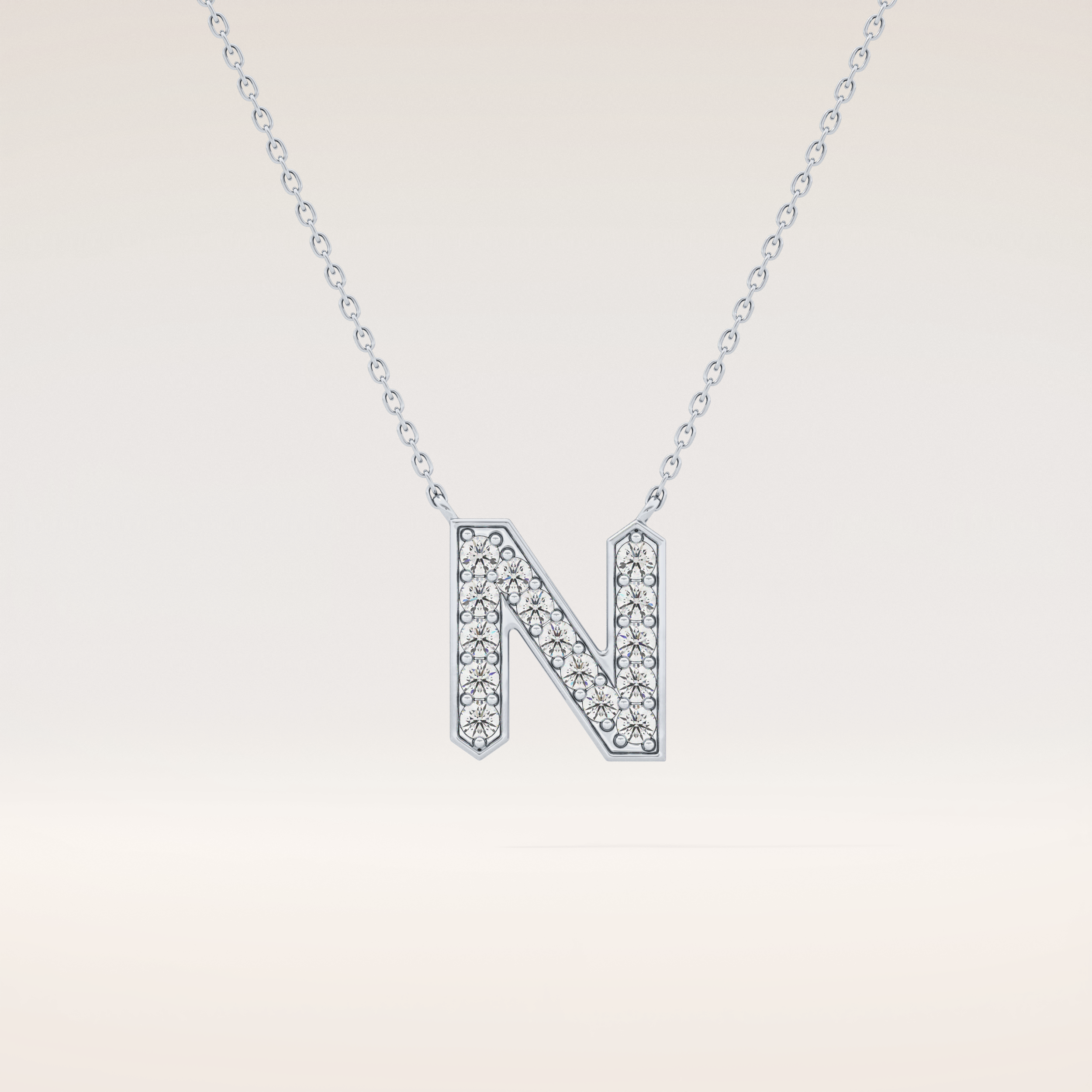 0.31 TCW Round Cut Moissanite N Initial Pendant Necklace