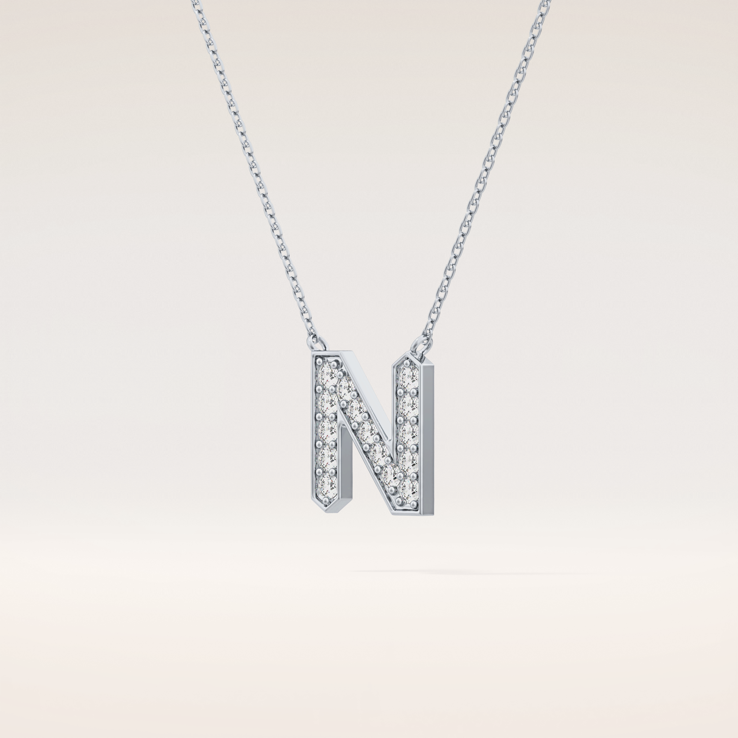 0.31 TCW Round Cut Moissanite N Initial Pendant Necklace