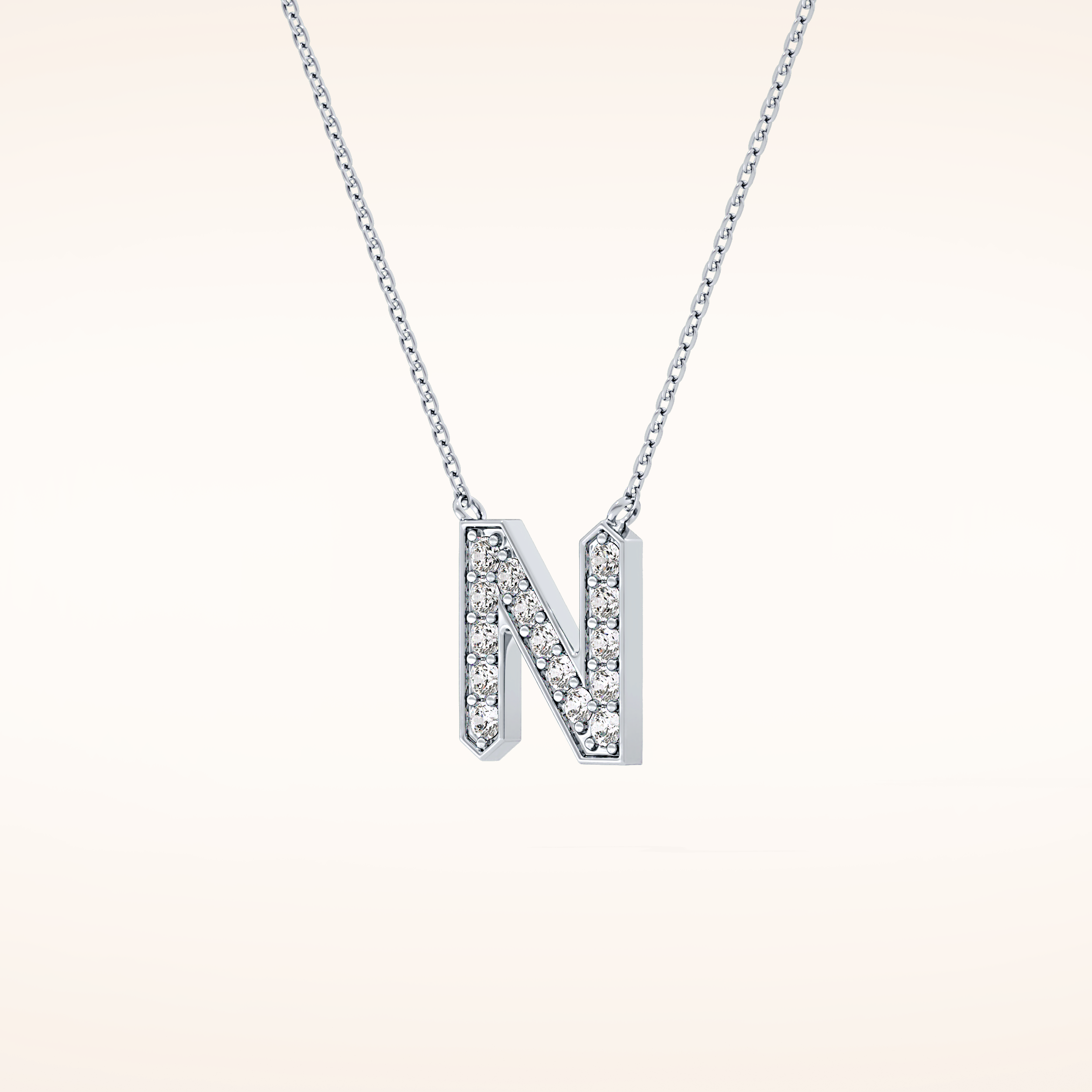 0.31 TCW Round Cut Moissanite N Initial Pendant Necklace