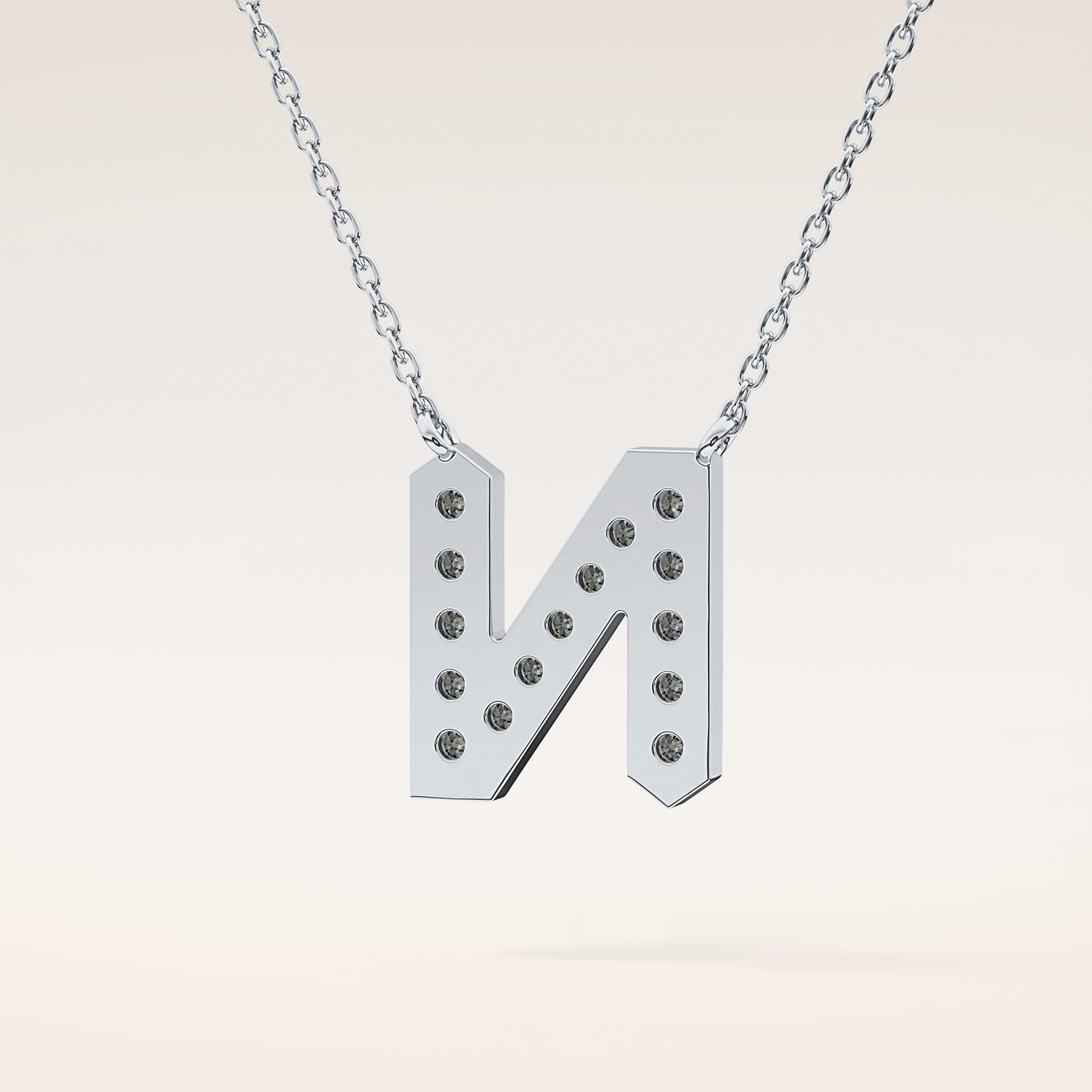 0.31 TCW Round Cut Moissanite N Initial Pendant Necklace
