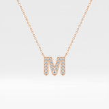 0.202 TCW Round Lab Grown Diamond M Initial Pendant Necklace