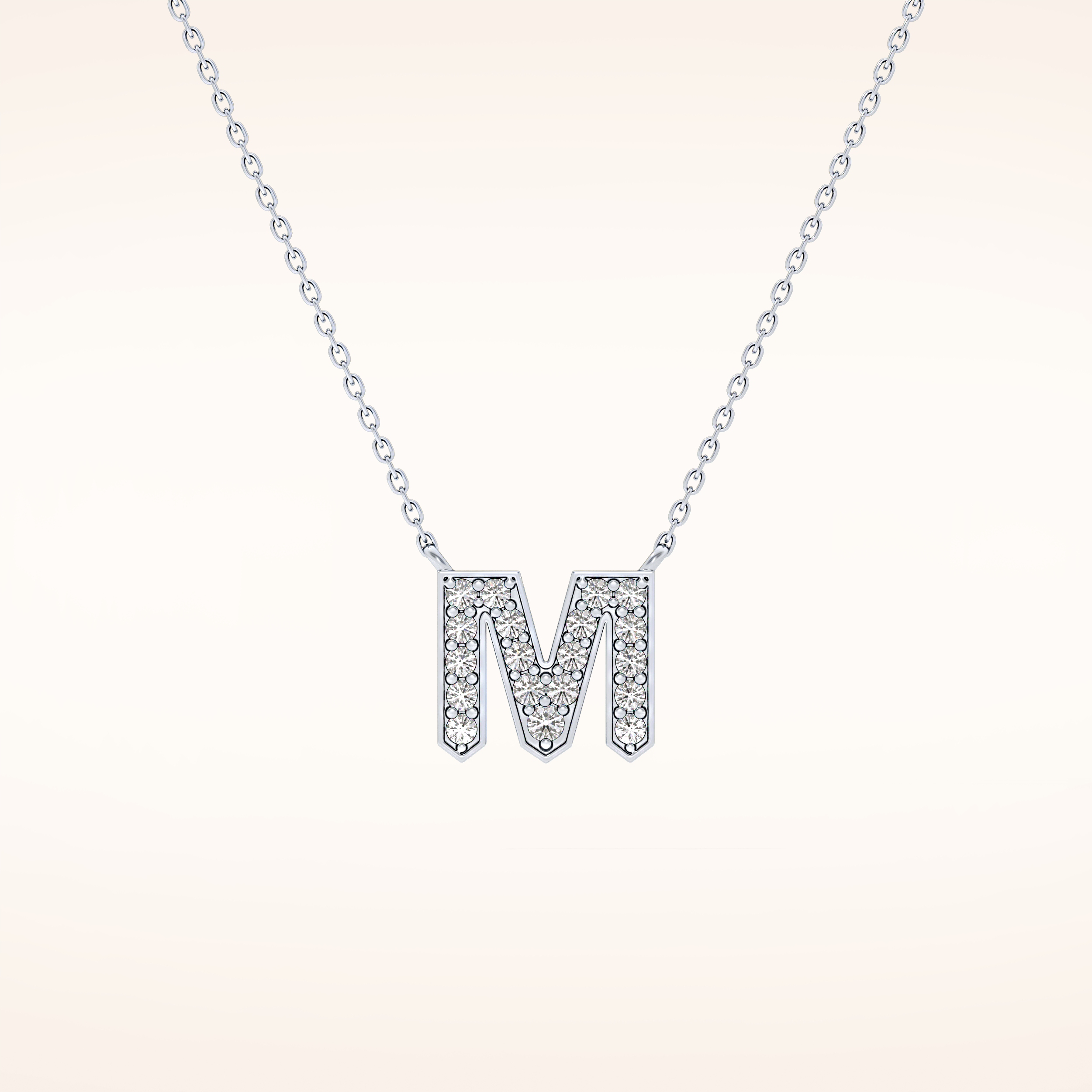 0.202 TCW Round Cut Moissanite M Initial Pendant Necklace
