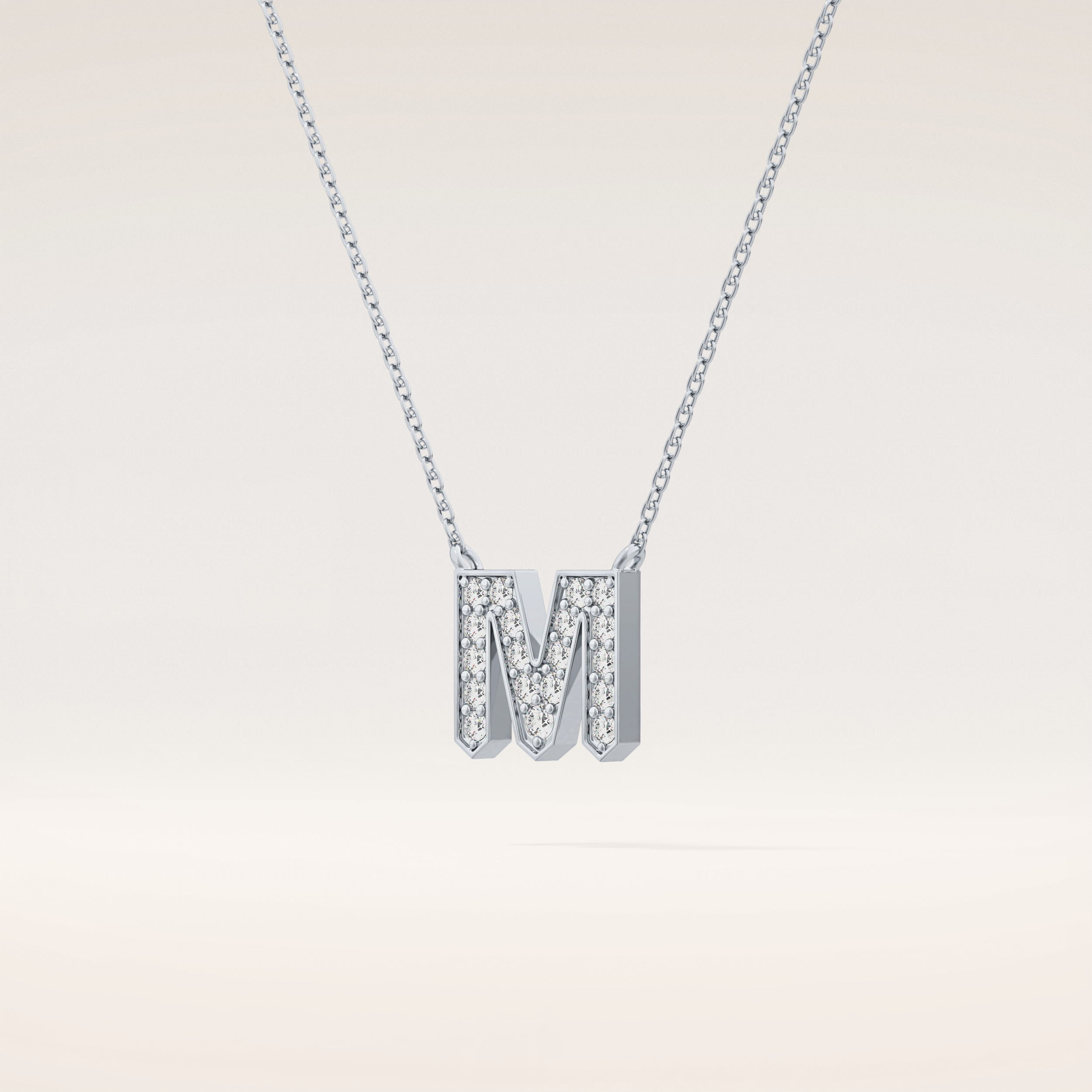 0.202 TCW Round Cut Moissanite M Initial Pendant Necklace
