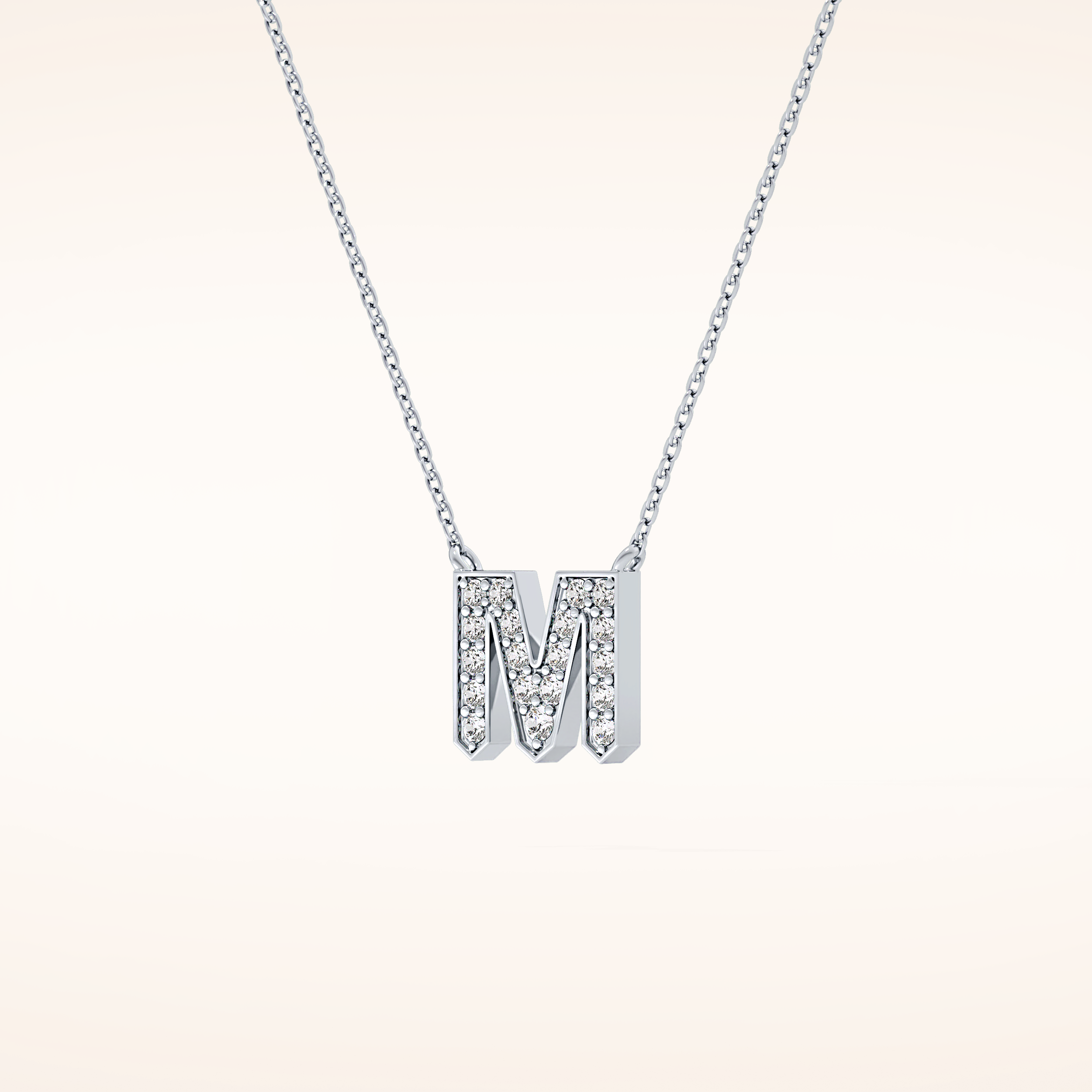 0.202 TCW Round Cut Moissanite M Initial Pendant Necklace