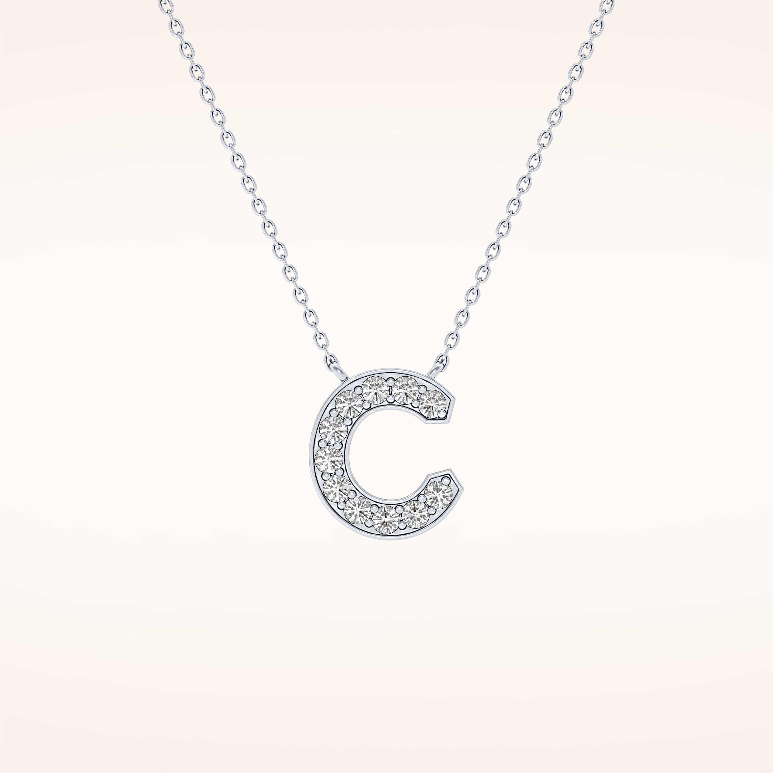 0.24 TCW Round Cut Moissanite C Initial Pendant Necklace