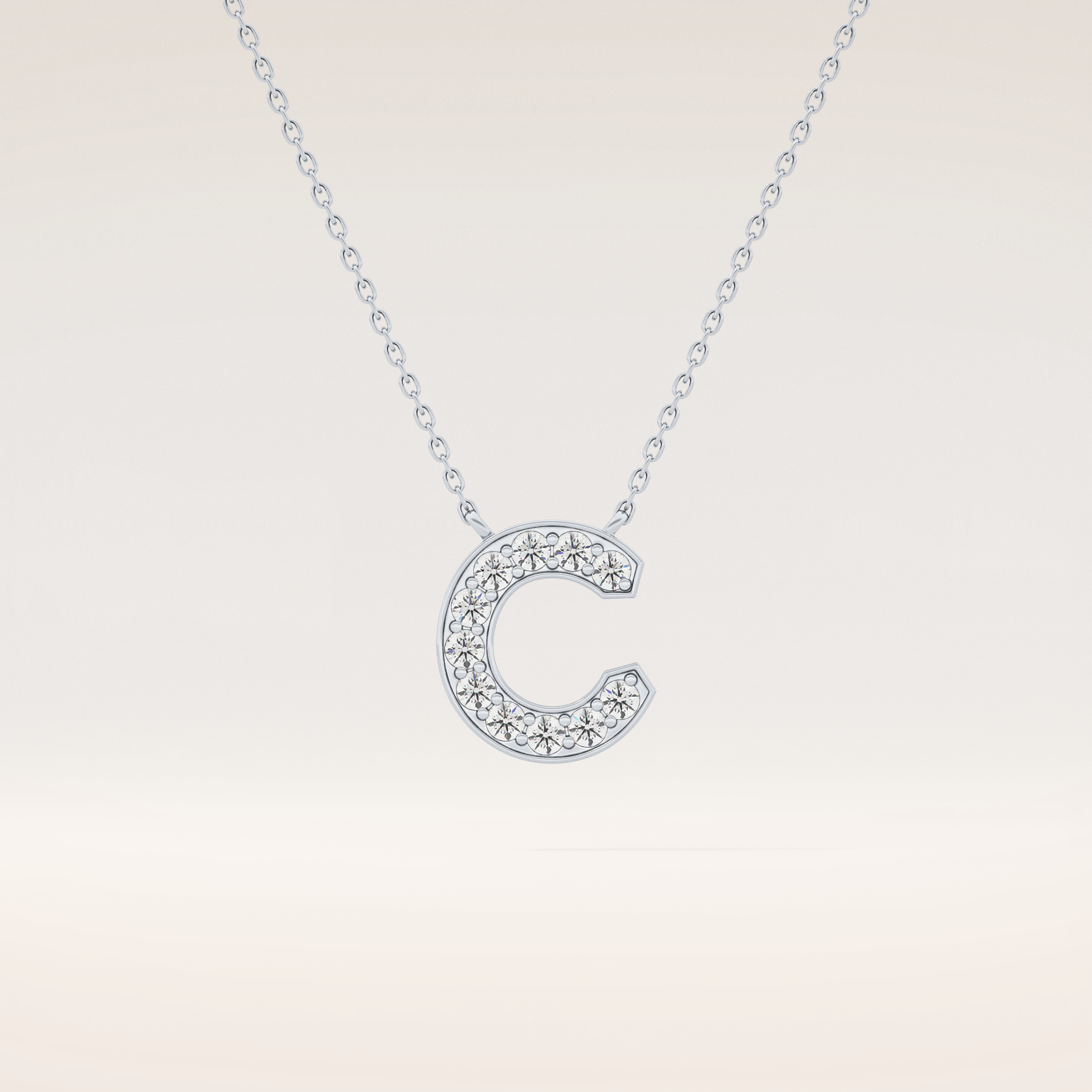 0.24 TCW Round Cut Moissanite C Initial Pendant Necklace