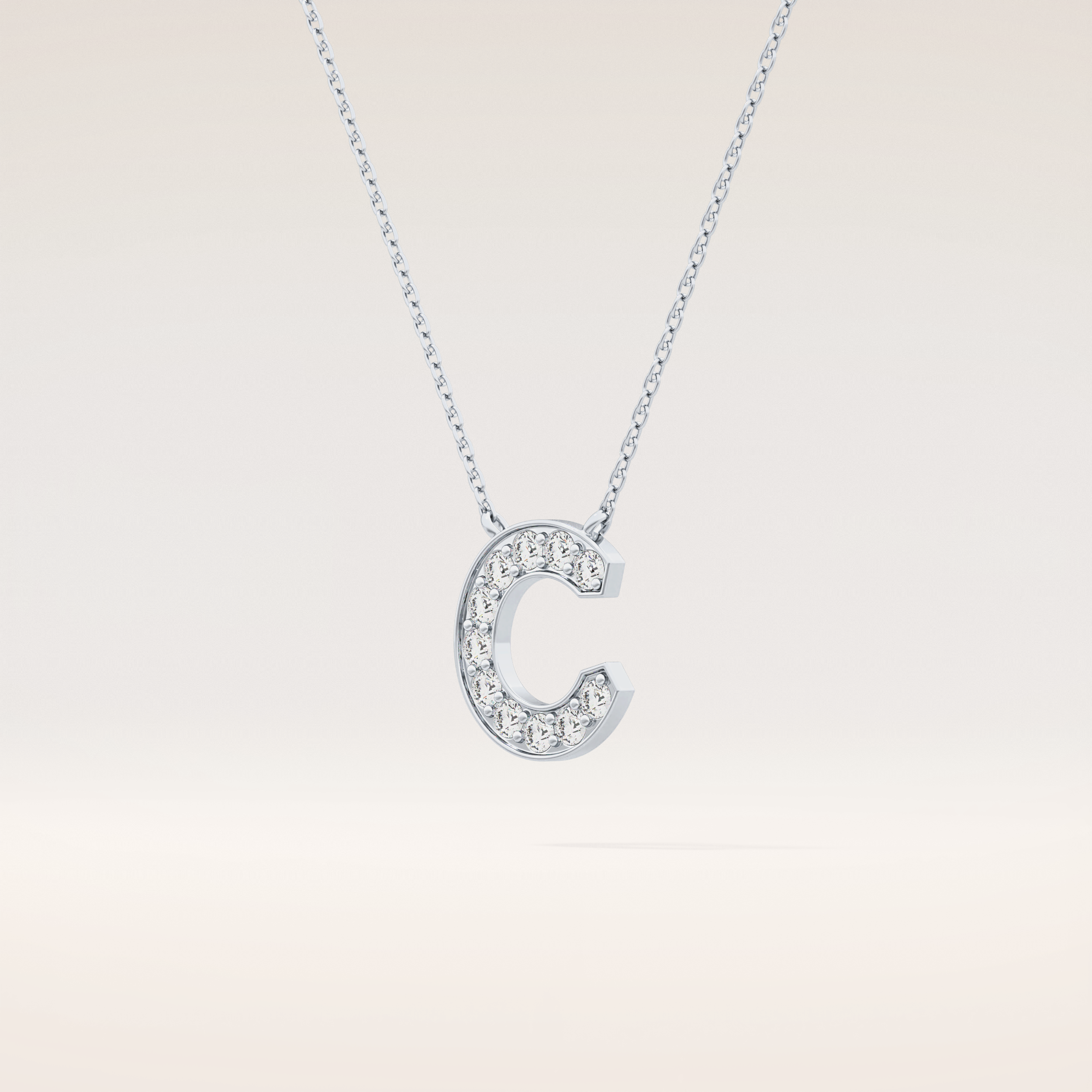 0.24 TCW Round Cut Moissanite C Initial Pendant Necklace