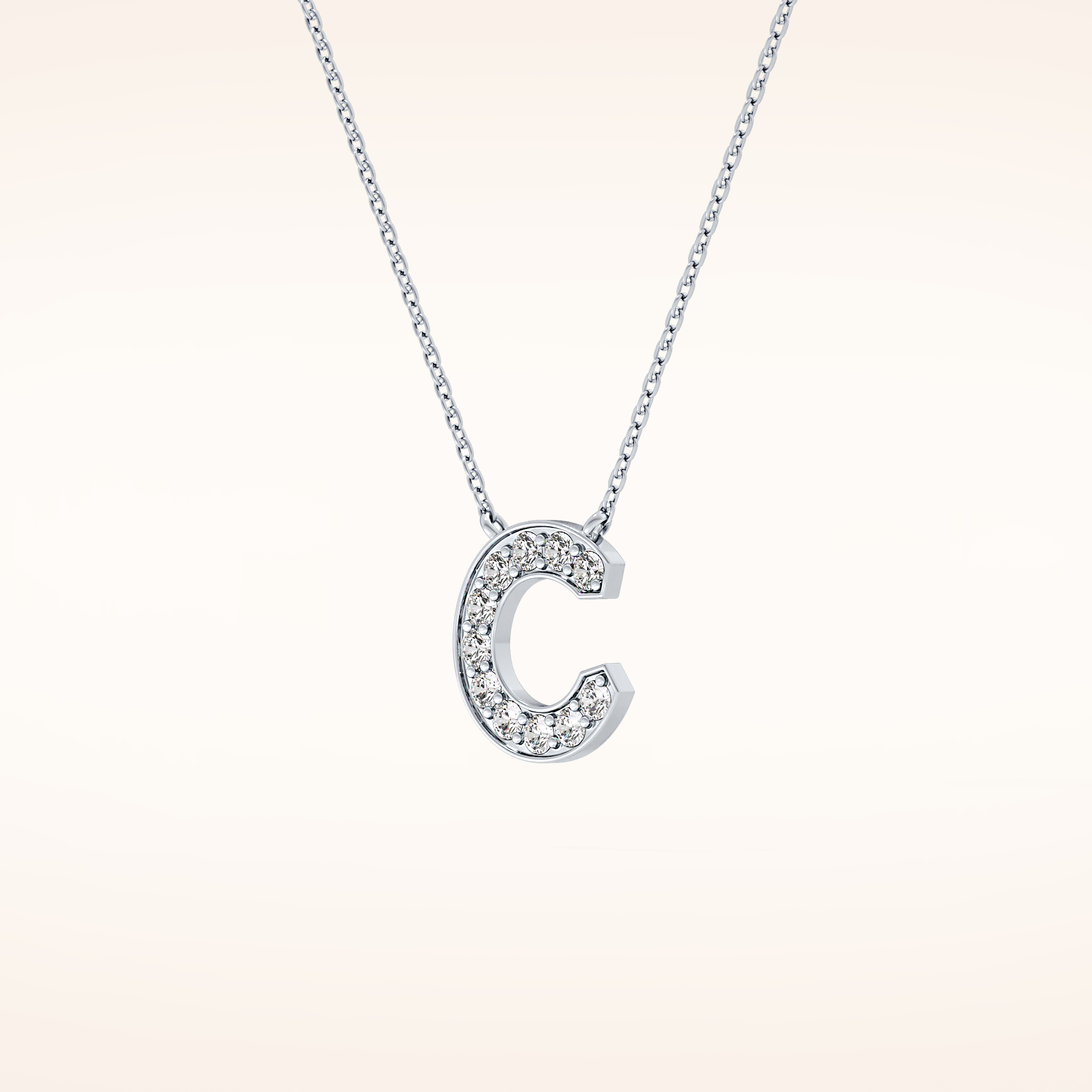 0.24 TCW Round Cut Moissanite C Initial Pendant Necklace