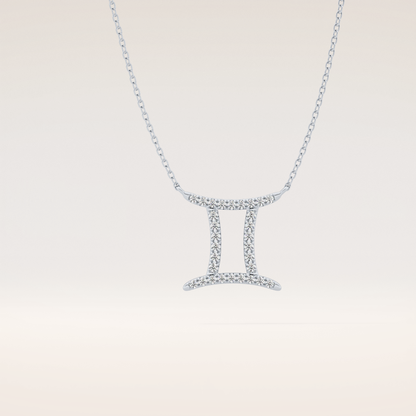 0.13 TCW Round Cut Moissanite Gemini Zodiac Sign Necklace