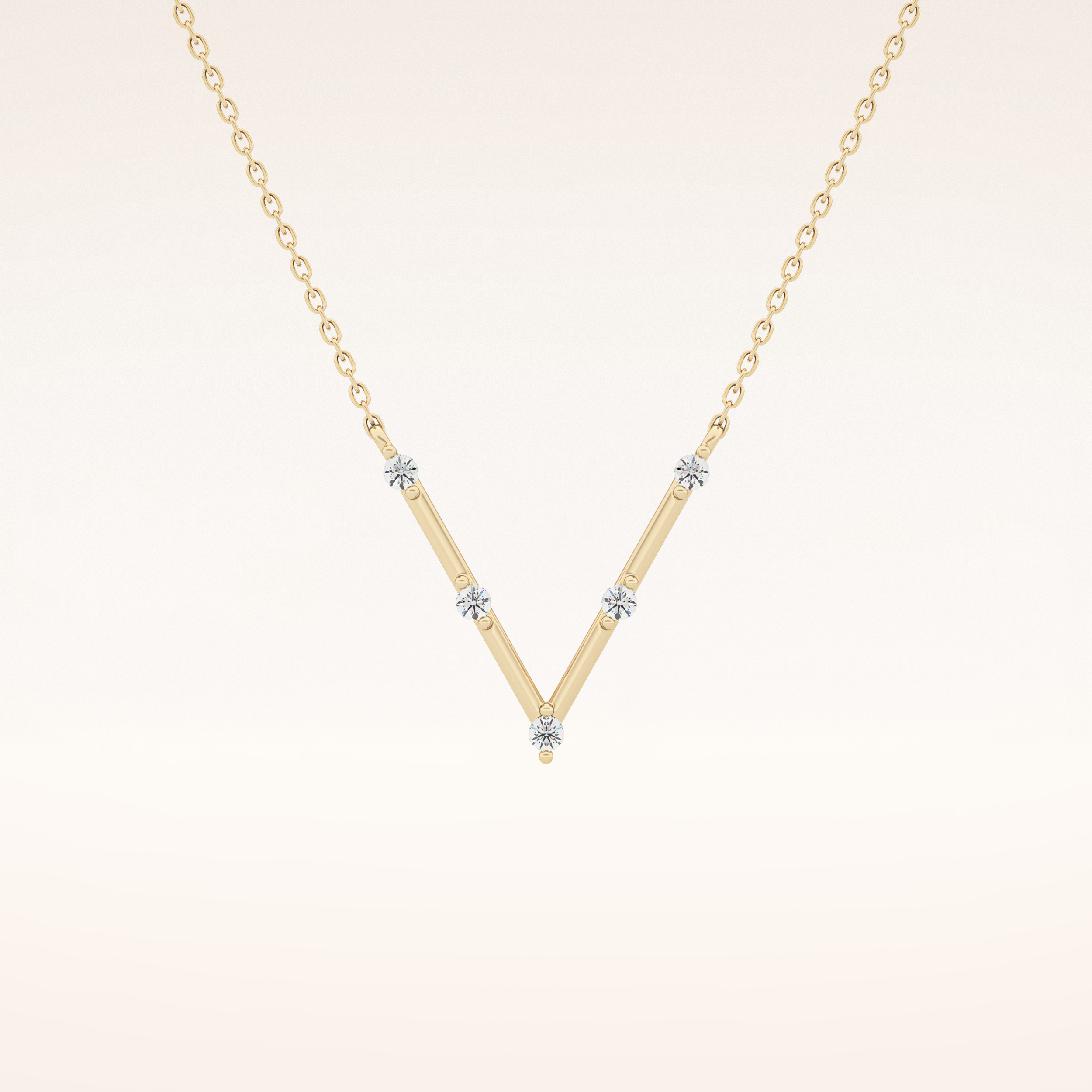 0.08 TCW Round Cut Moissanite V Shaped Five Stone Necklace