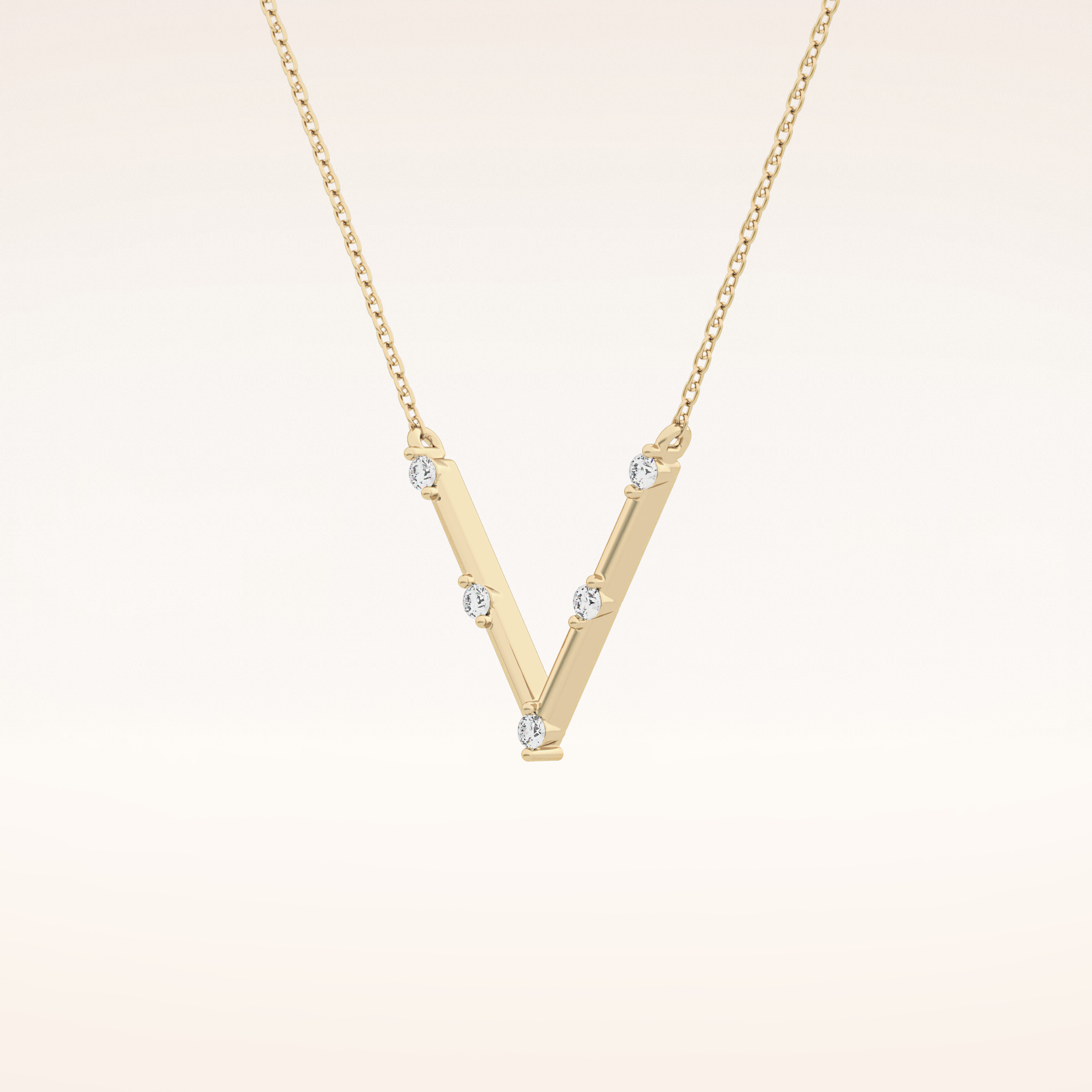 0.08 TCW Round Cut Moissanite V Shaped Five Stone Necklace