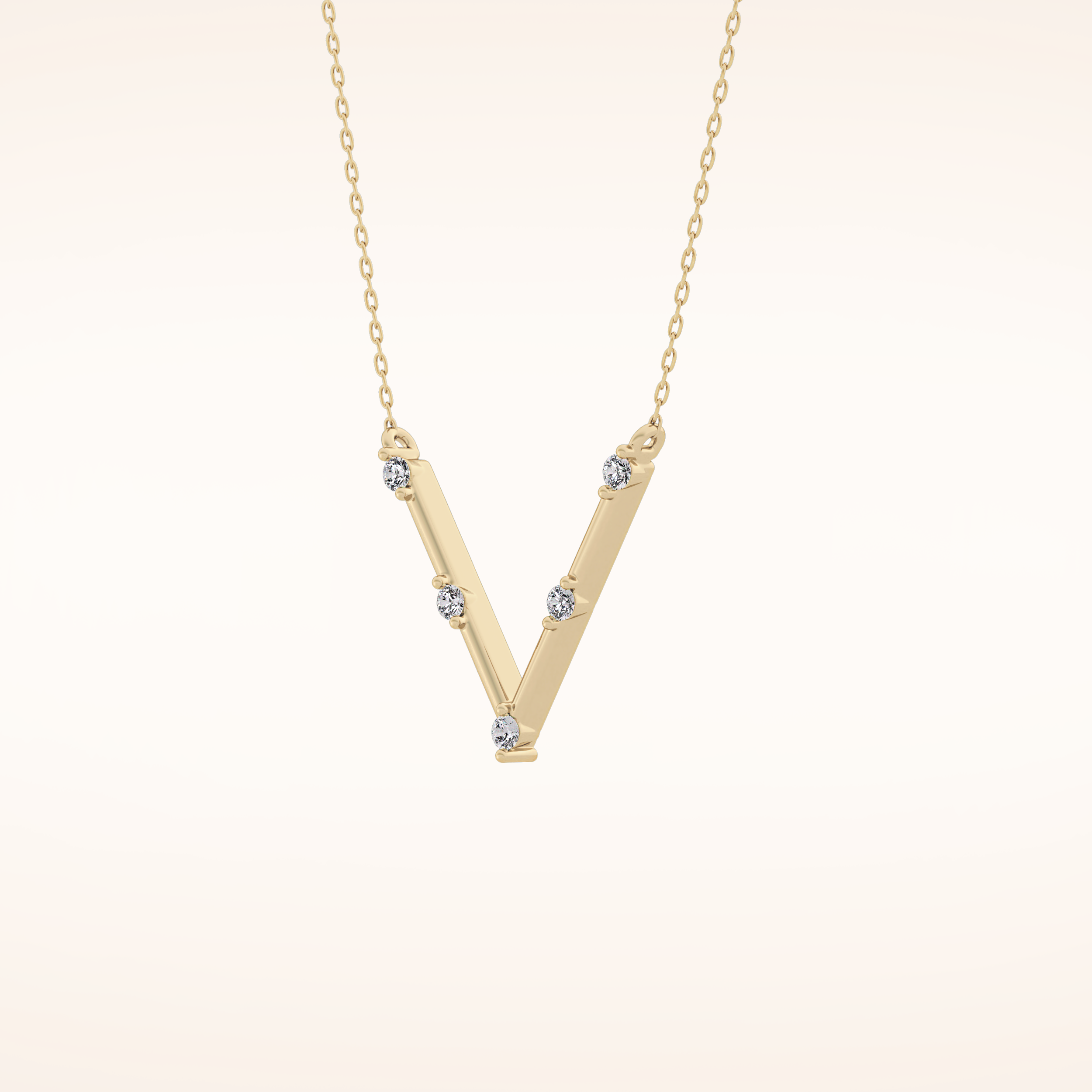 0.08 TCW Round Cut Moissanite V Shaped Five Stone Necklace