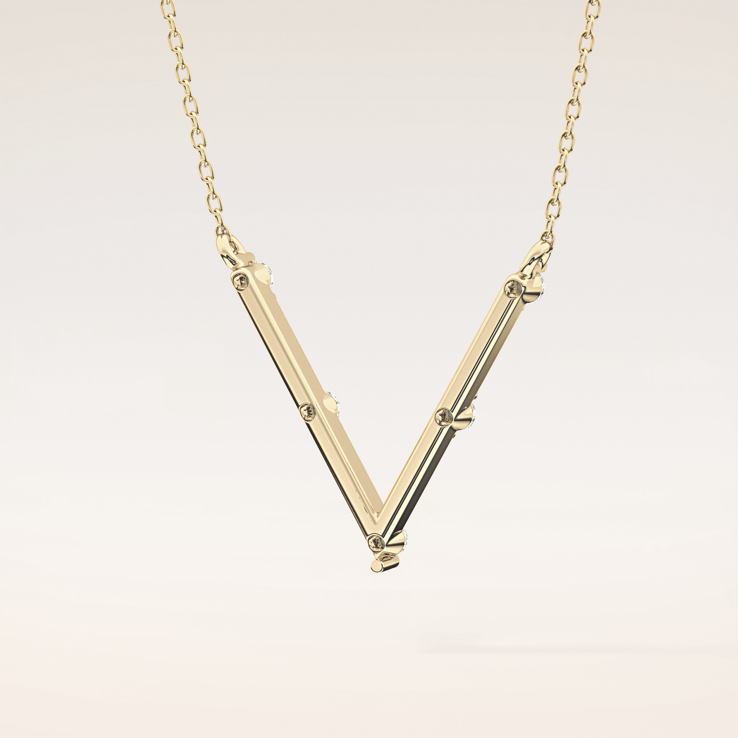 0.08 TCW Round Cut Moissanite V Shaped Five Stone Necklace