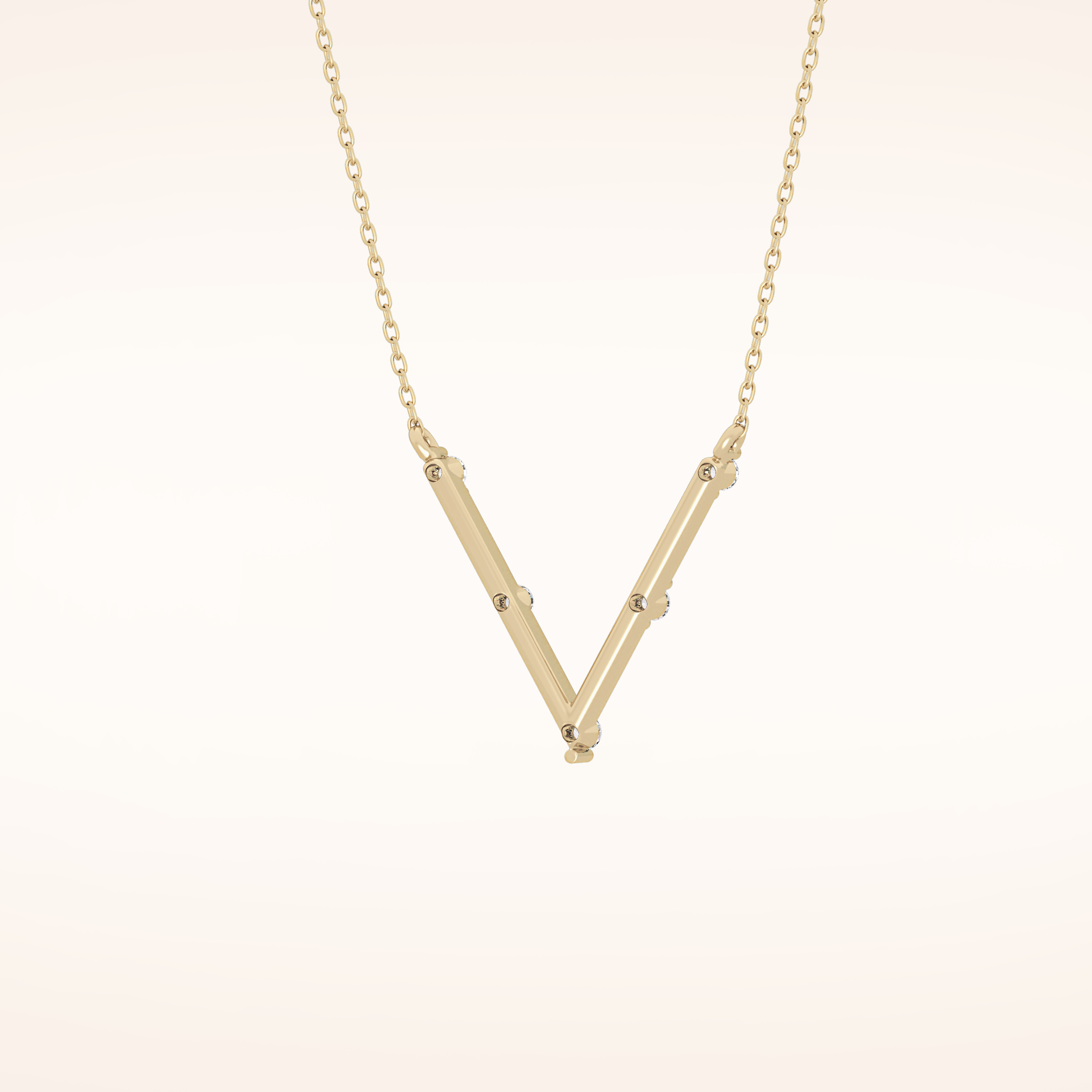 0.08 TCW Round Cut Moissanite V Shaped Five Stone Necklace