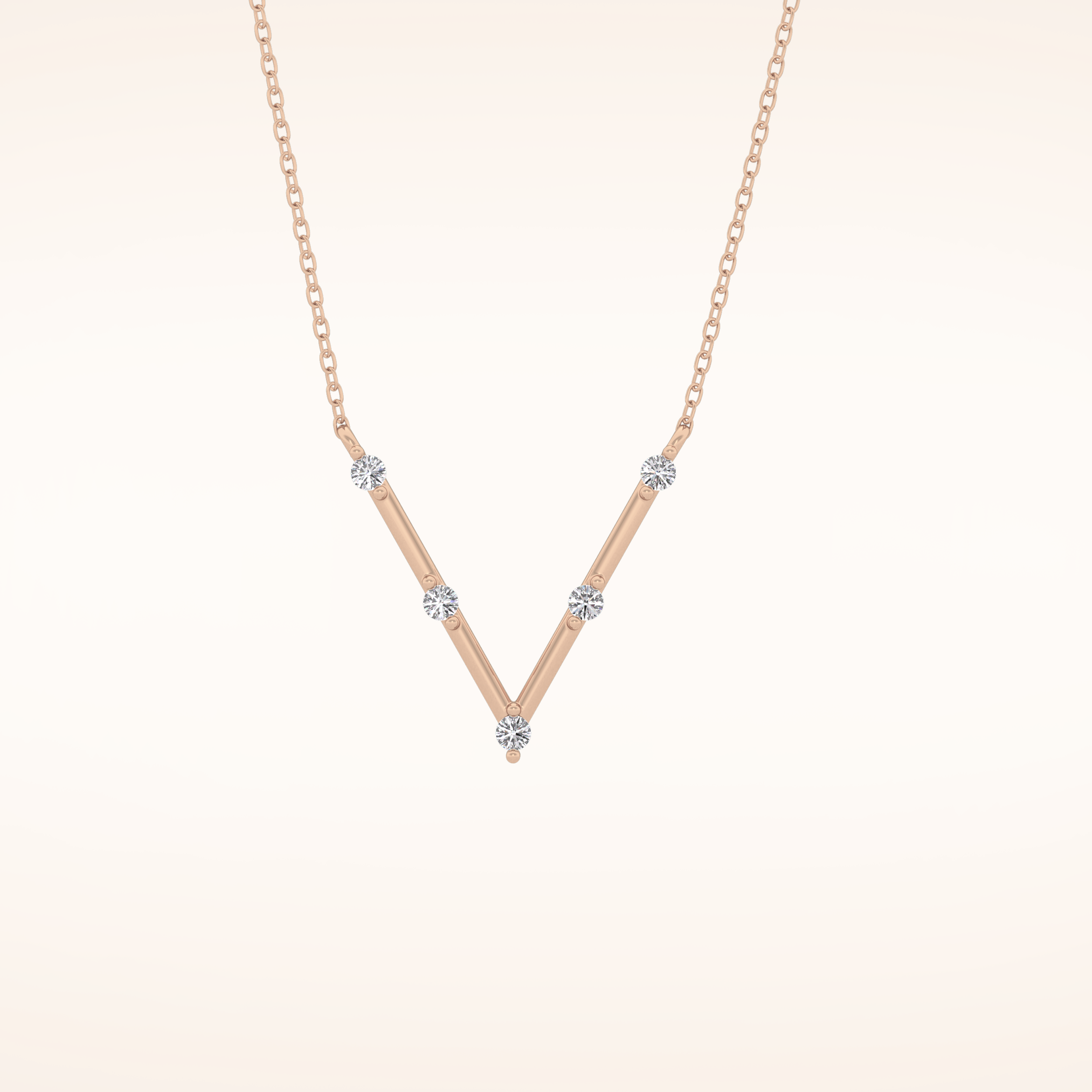 0.08 TCW Round Cut Moissanite V Shaped Five Stone Necklace
